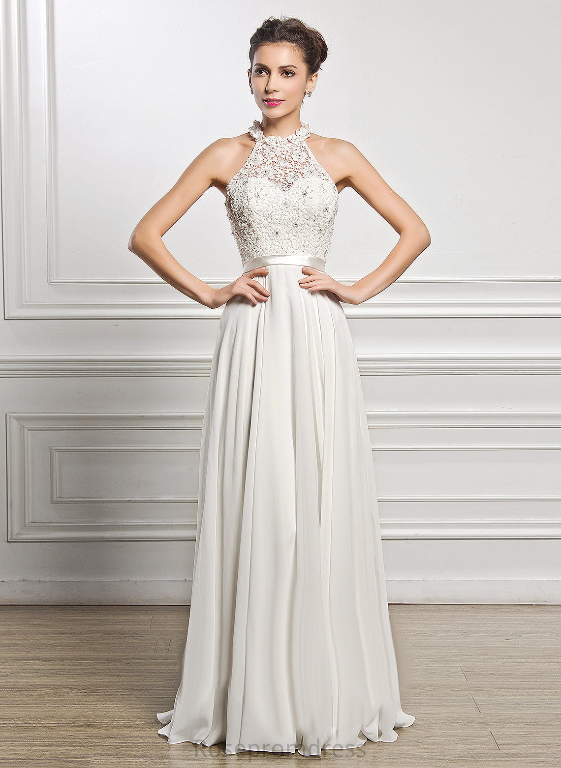 Floor-Length A-Line Shaylee Wedding Chiffon Scoop With Beading Sequins Dress Neck Wedding Dresses Lace