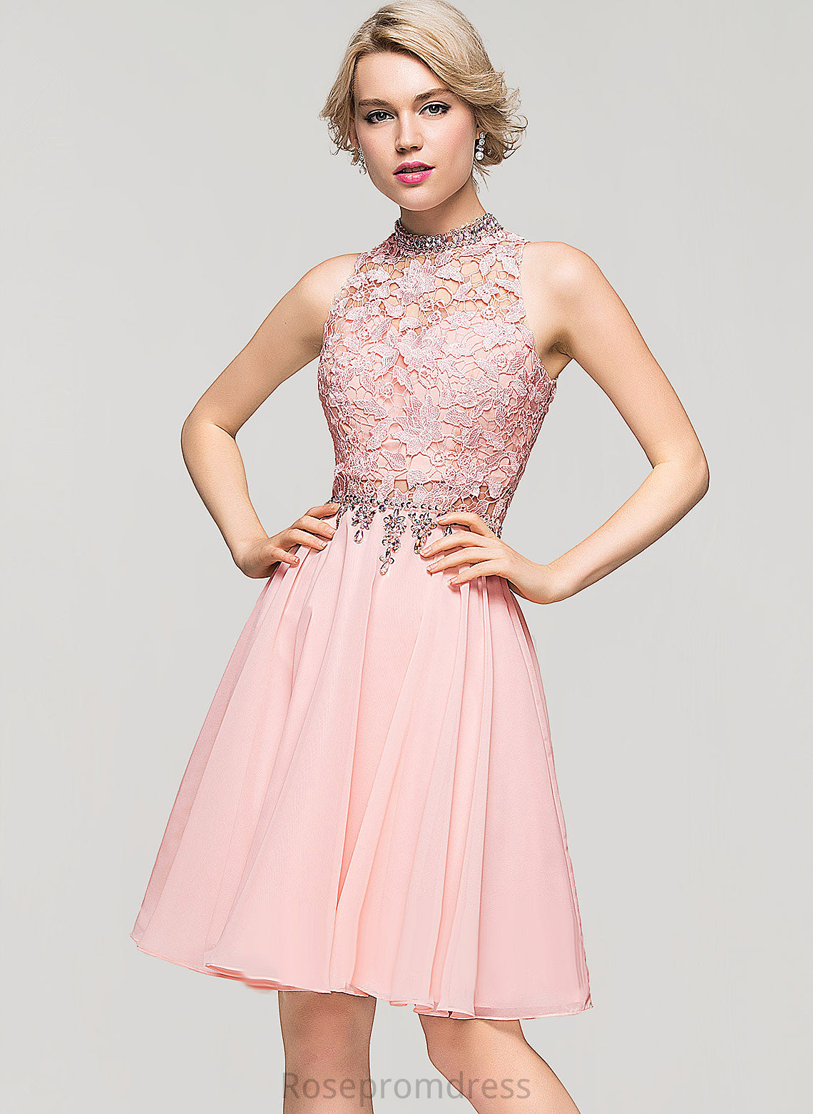 Lace High Samantha Knee-Length Dress Chiffon Beading With Homecoming A-Line Homecoming Dresses Sequins Neck