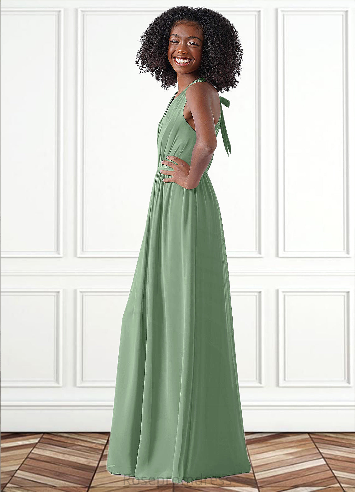 Nyla A-Line Pleated Chiffon Floor-Length Junior Bridesmaid Dress SRSP0019992