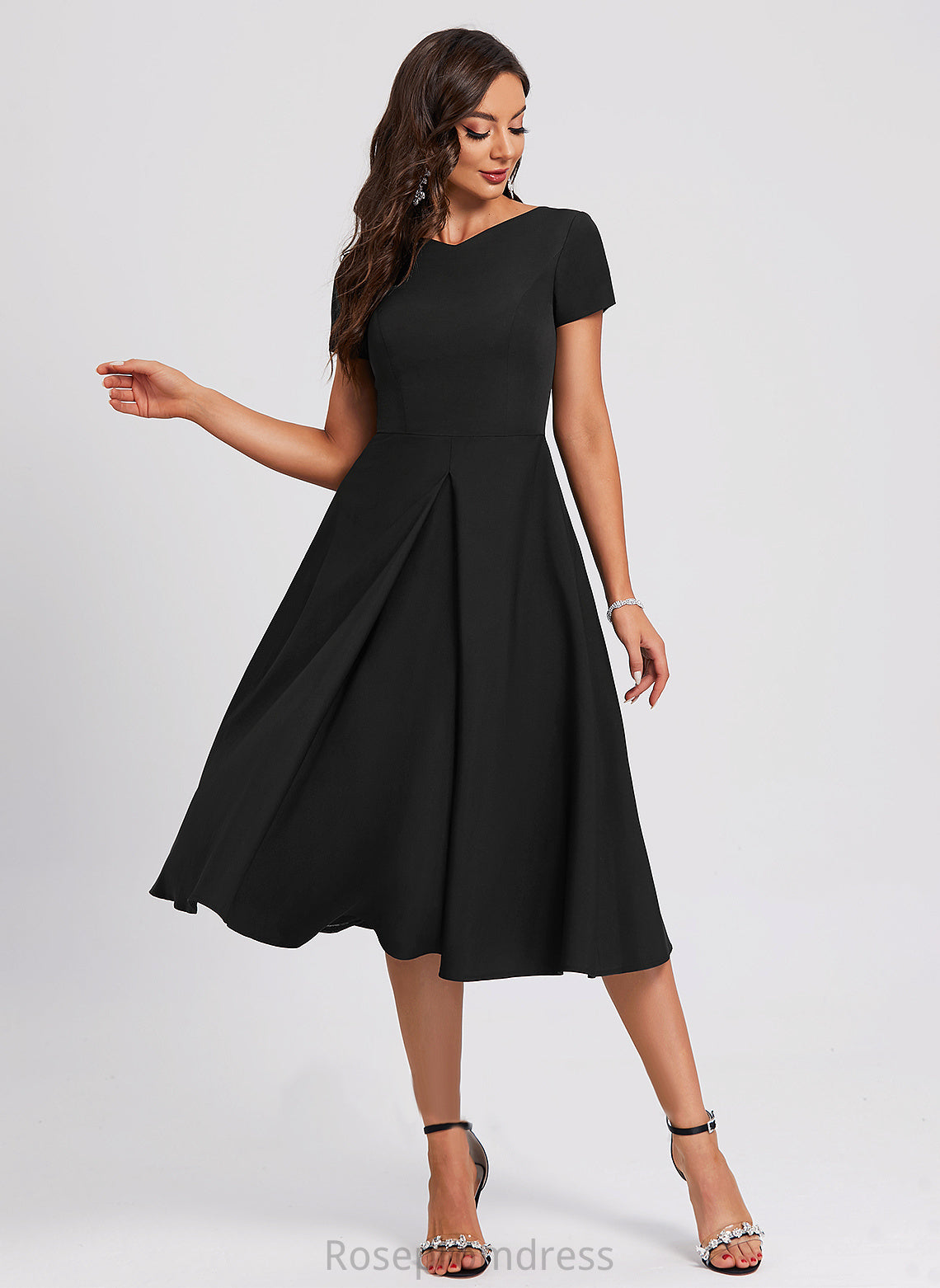 Sherry Dress Crepe Cocktail Dresses V-neck A-Line Knee-Length Stretch Cocktail