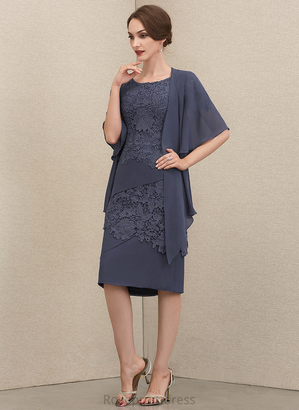 of Knee-Length Mother of the Bride Dresses Scoop Sheath/Column Allison Lace Bride the Neck Dress Mother Chiffon