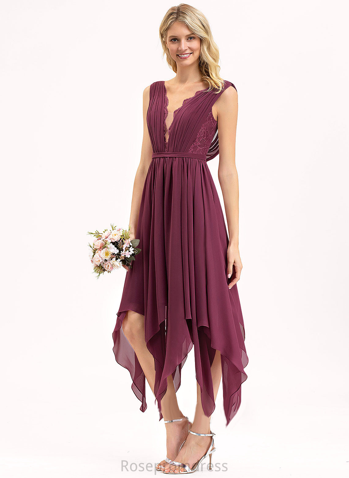 V-neck Dress Cocktail Cocktail Dresses Persis Chiffon Ankle-Length Lace A-Line