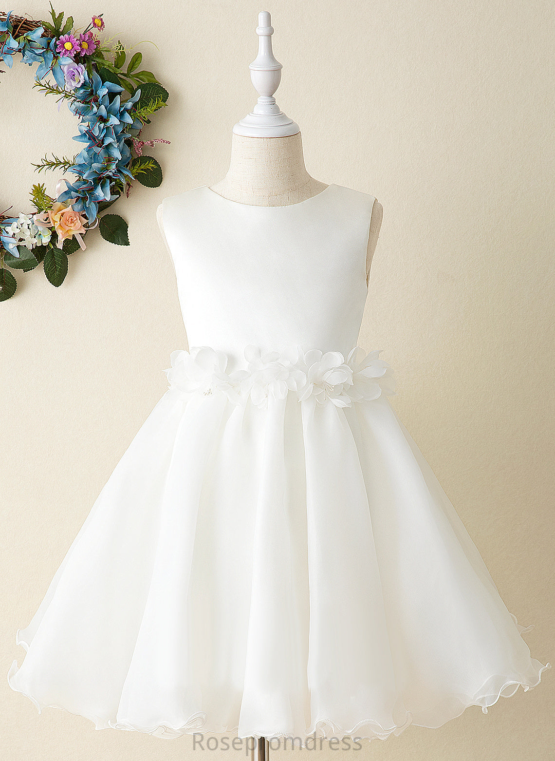 A-Line Flower Girl Dresses Girl Dress - Organza Diya Sleeveless Knee-length Flower Neck Scoop