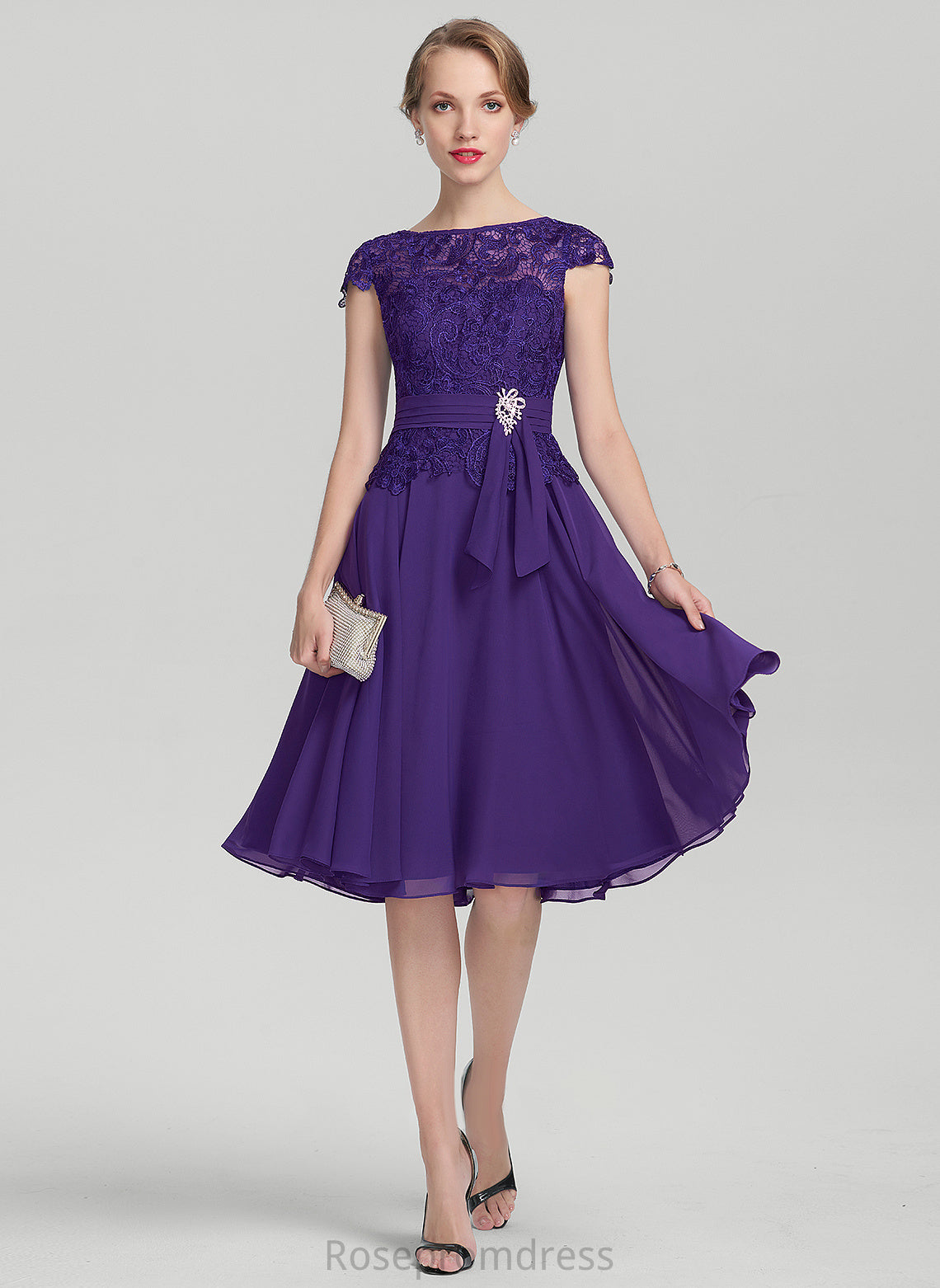 Jessica Knee-Length A-Line With the Beading Dress Scoop Chiffon Mother of the Bride Dresses of Lace Mother Bride Neck