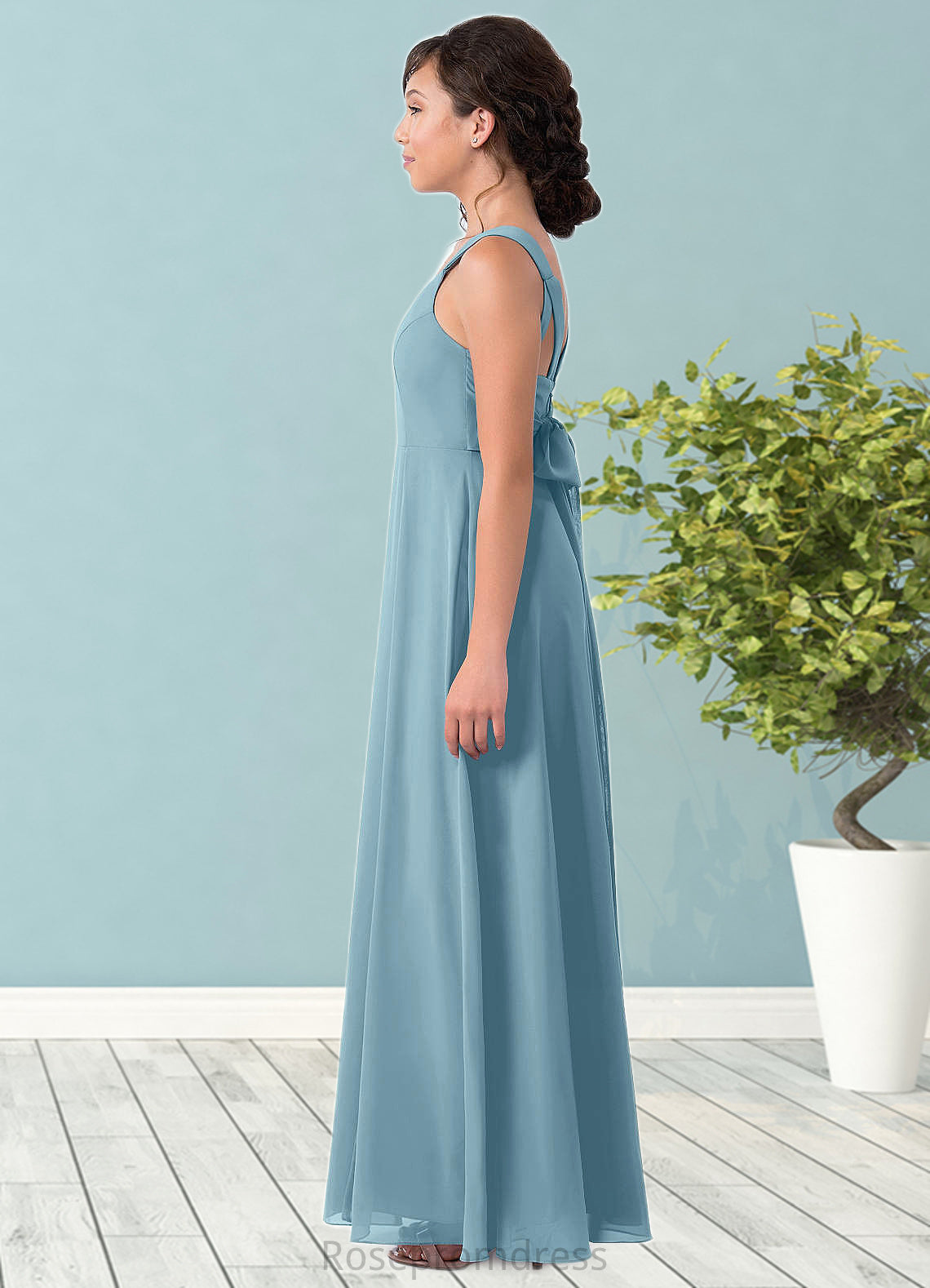 Jasmin A-Line Ruched Chiffon Floor-Length Junior Bridesmaid Dress SRSP0019991