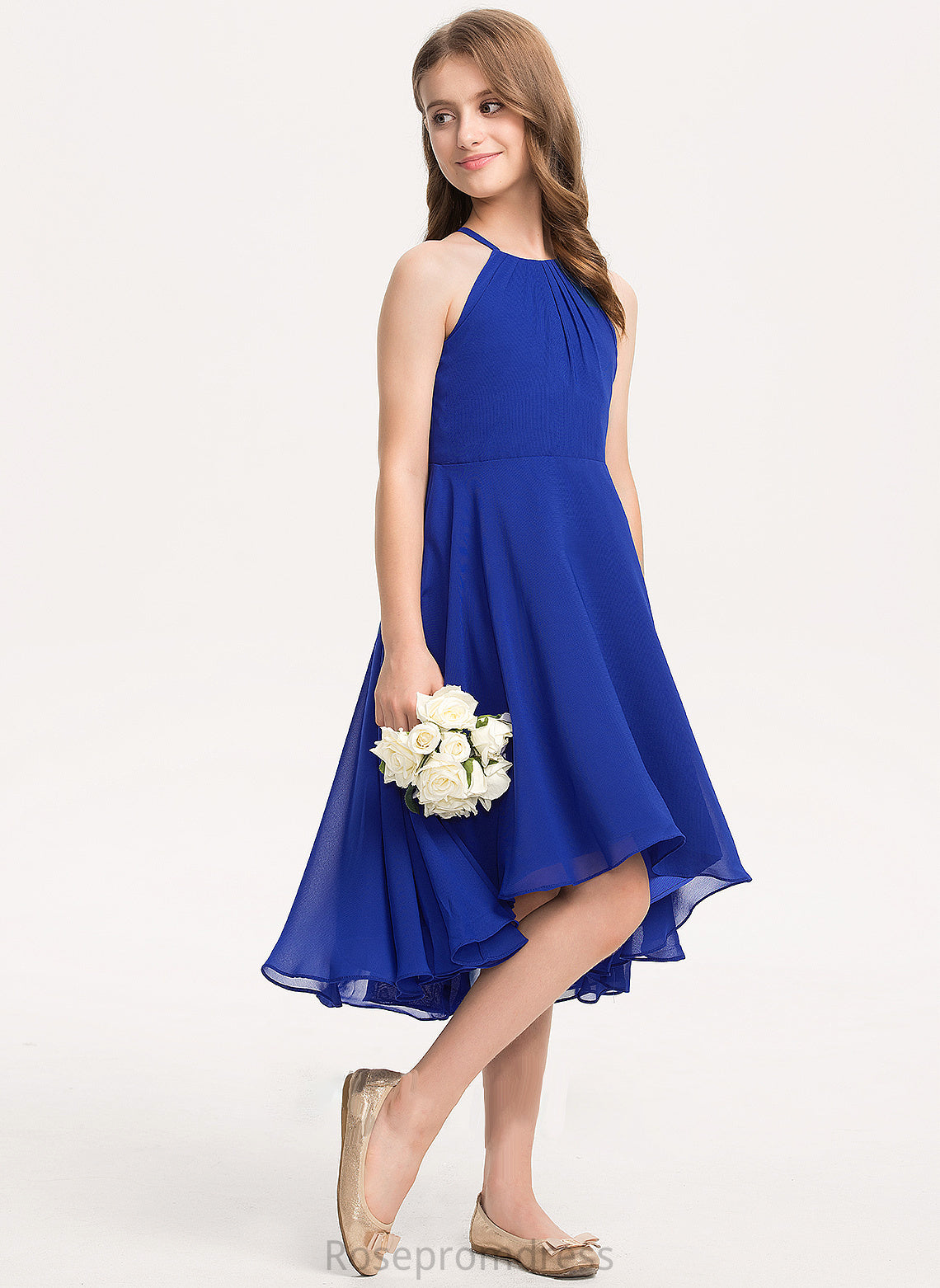 Chiffon Alyvia Asymmetrical Scoop A-Line Neck Junior Bridesmaid Dresses With Ruffle