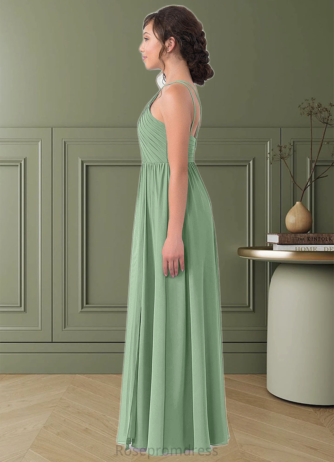 Naomi A-Line Pleated Chiffon Floor-Length Junior Bridesmaid Dress SRSP0019968