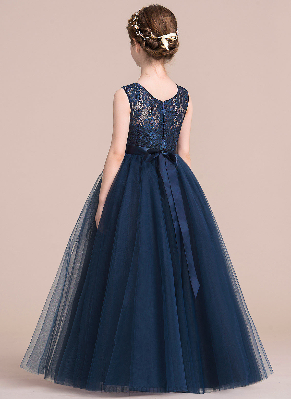 Karli Junior Bridesmaid Dresses Ball-Gown/PrincessScoopNeckFloor-LengthTulleJuniorBridesmaidDressWithSash#126265