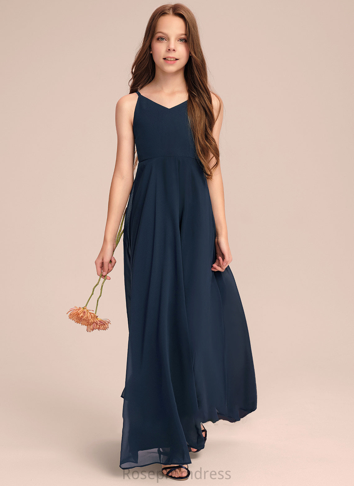 Chiffon Bow(s) V-neck A-Line Junior Bridesmaid Dresses Floor-Length With Kaya