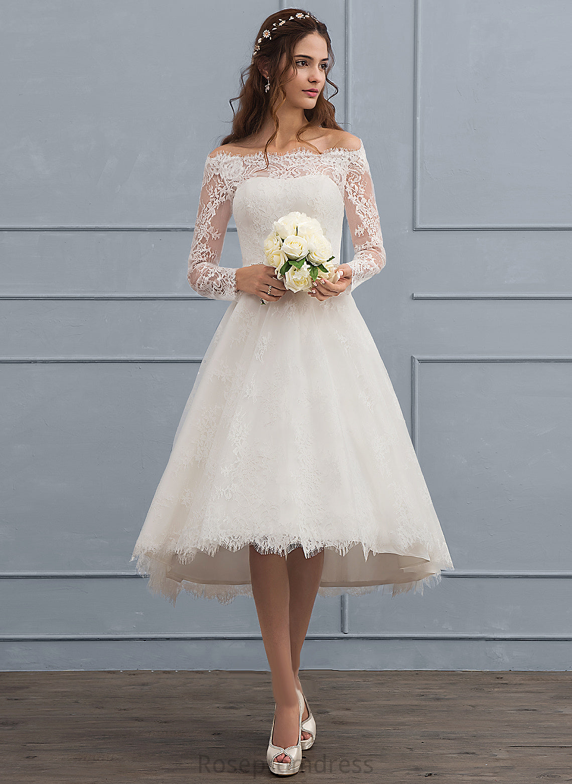 A-Line Off-the-Shoulder Ali Wedding Lace Asymmetrical Dress Beading With Wedding Dresses