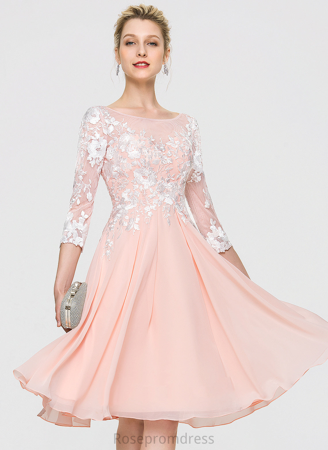 Lace Neck Homecoming Dresses Olga Knee-Length A-Line Chiffon Scoop Dress With Homecoming