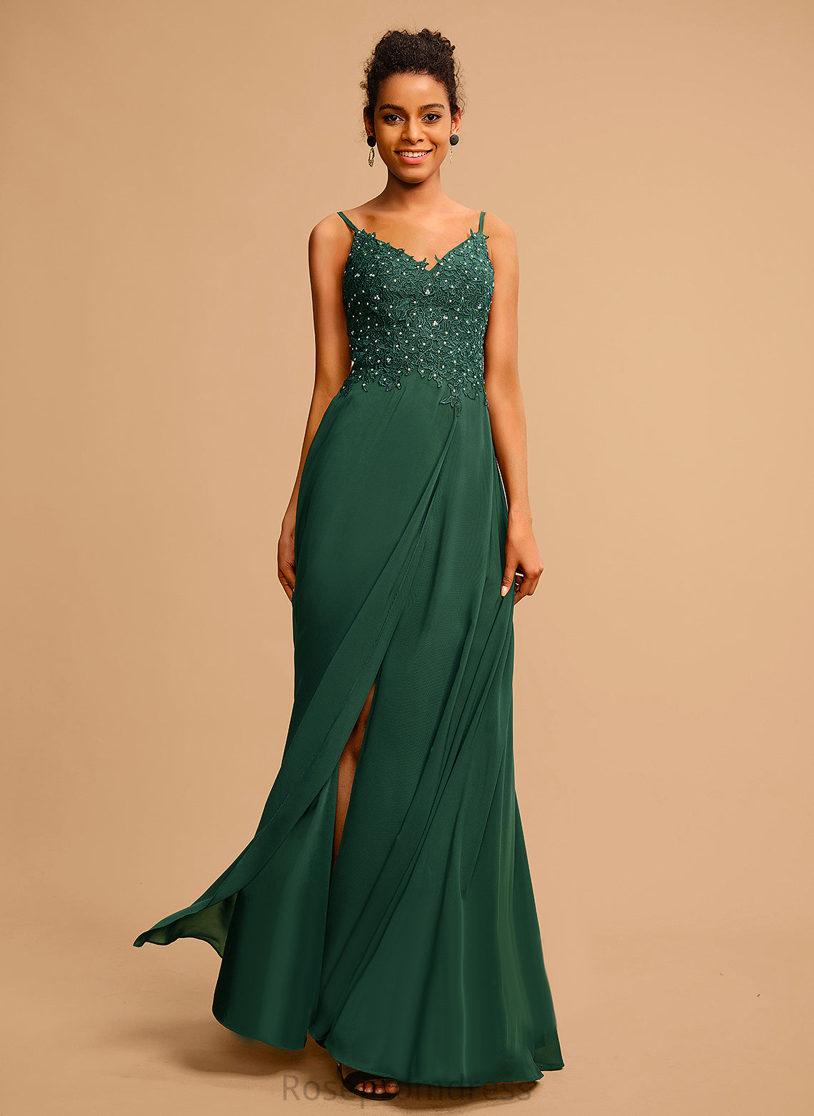 Sequins Prom Dresses Floor-Length Daphne A-Line With V-neck Chiffon Lace Beading