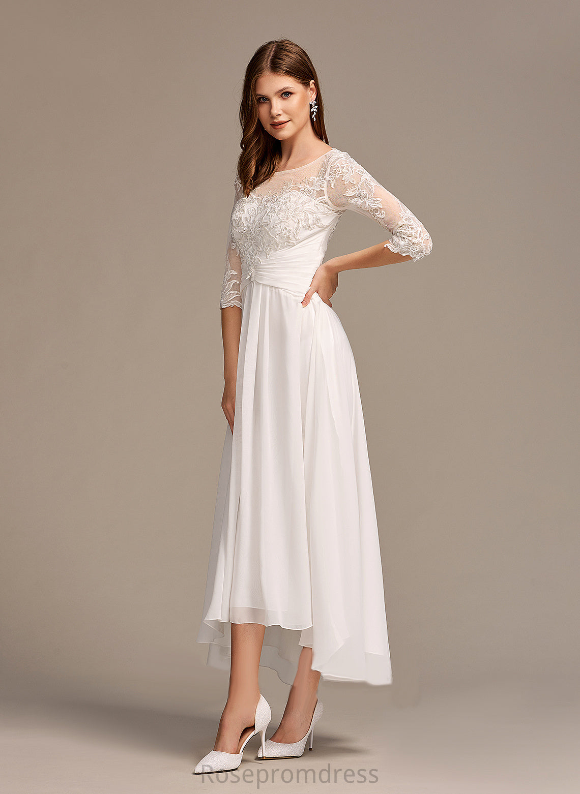 Lace Wedding Dresses Chiffon Wedding A-Line Dress With Asia Asymmetrical Illusion