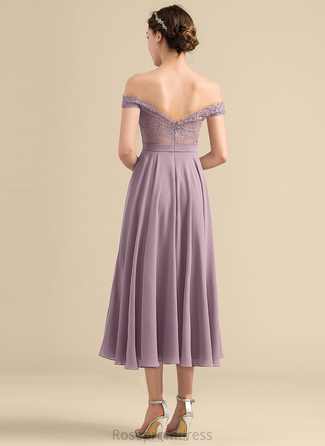 Beading Off-the-Shoulder With Homecoming Lace Chiffon A-Line Homecoming Dresses Kaylen Tea-Length Dress