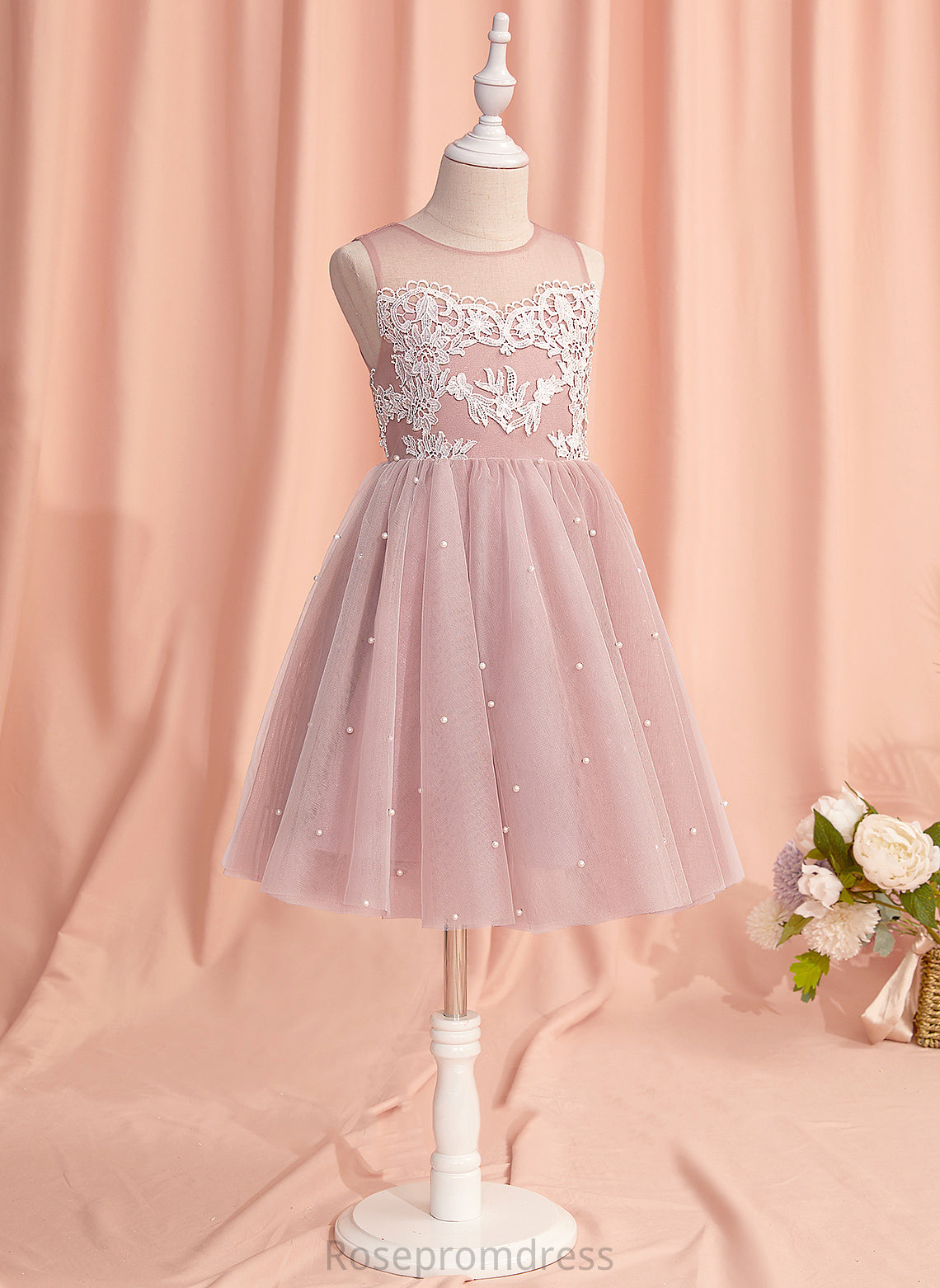 Flower Girl Dresses Girl Sleeveless Scoop - Dress Armani With Neck Tulle A-Line Lace/Beading Flower Knee-length