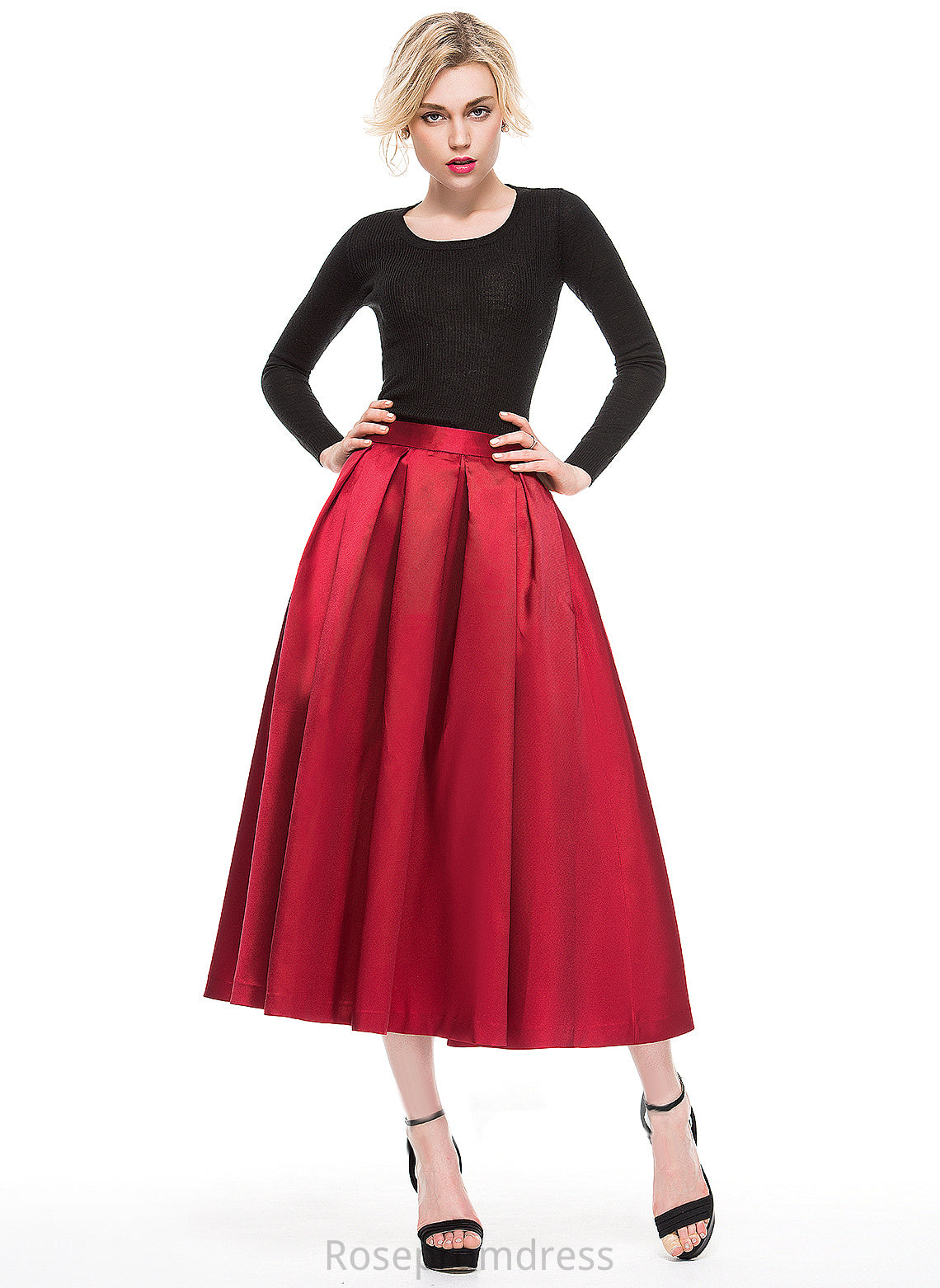 A-Line/Princess Satin Skirt Cocktail Tea-Length Cocktail Dresses Frida