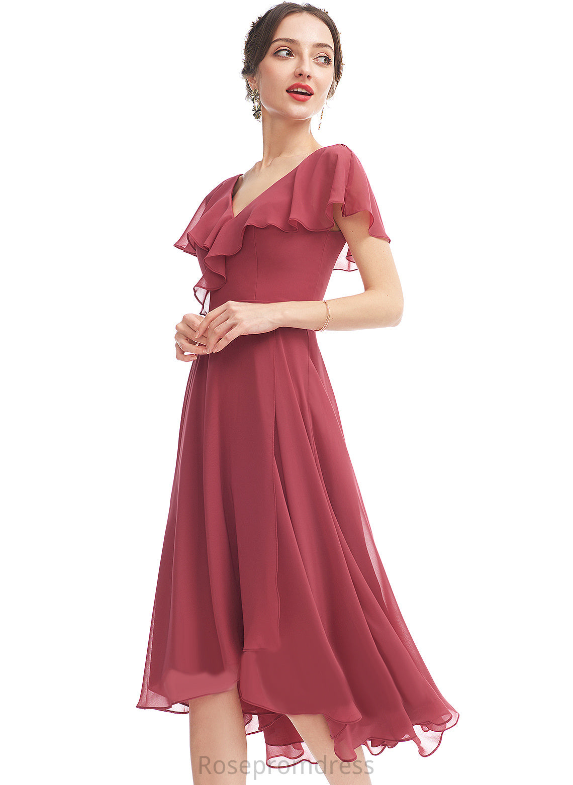 Janiyah V-neck Cocktail With Dress A-Line Cocktail Dresses Ruffle Chiffon Asymmetrical