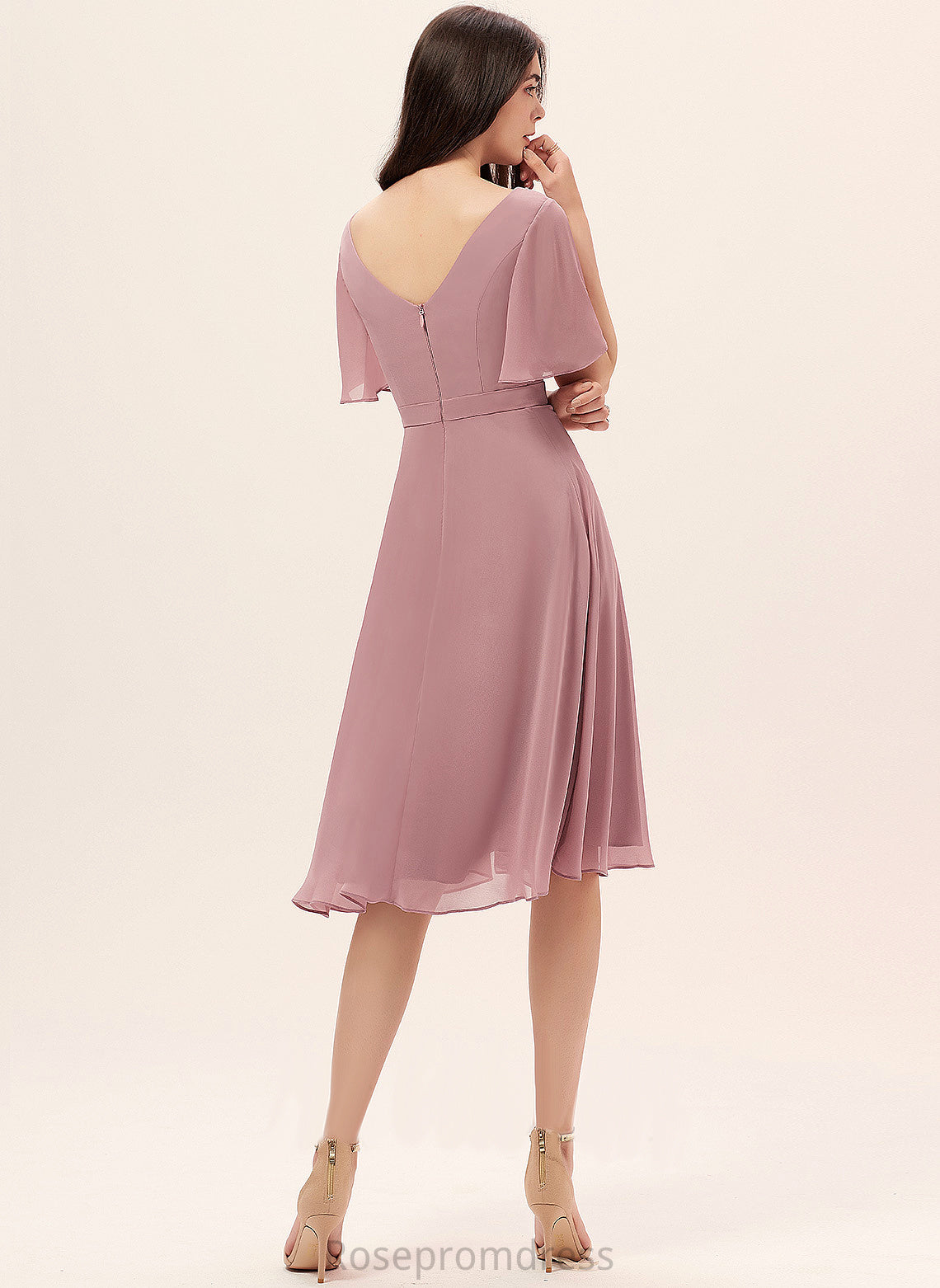 Noelle V-neck Front Dress Cocktail Split With A-Line Knee-Length Chiffon Cocktail Dresses