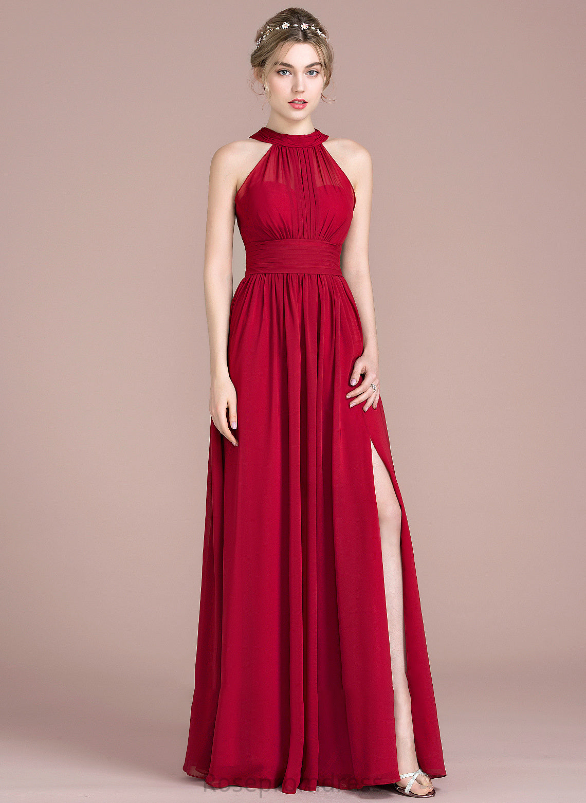 With Prom Dresses A-Line Bow(s) Floor-Length Split Front Neck Ruffle Chiffon Amina Scoop