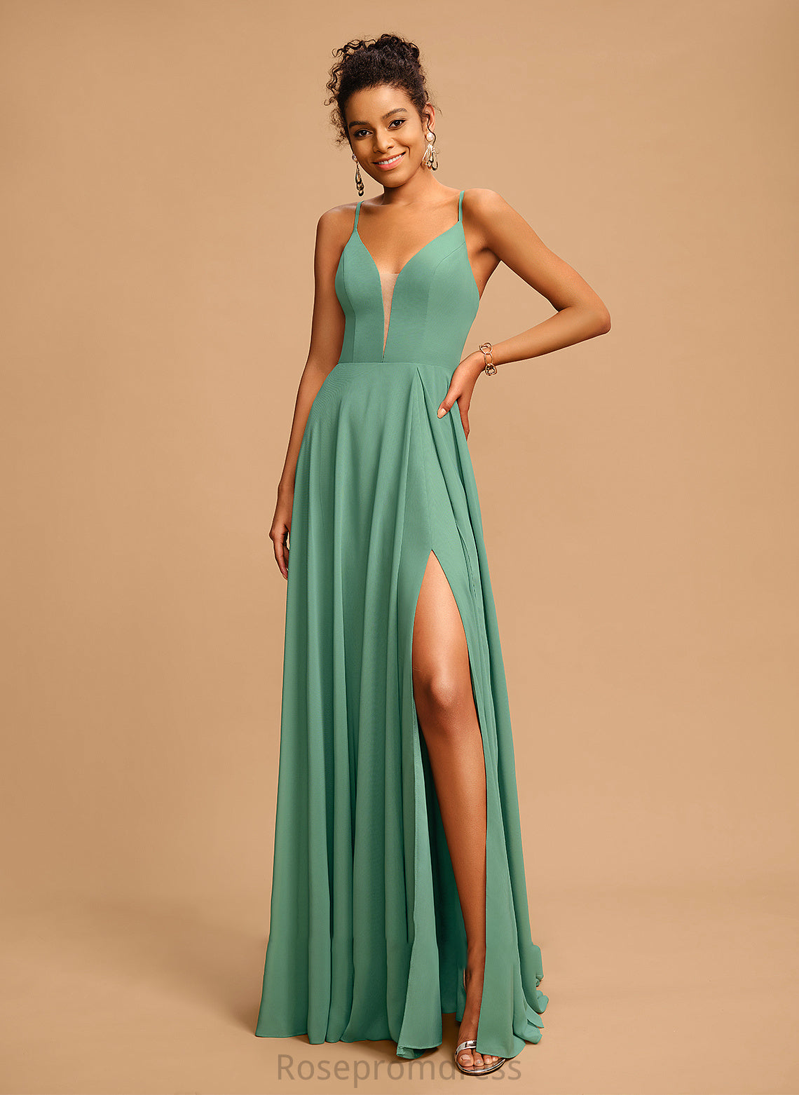 V-neck A-Line Floor-Length Chiffon Lainey Prom Dresses