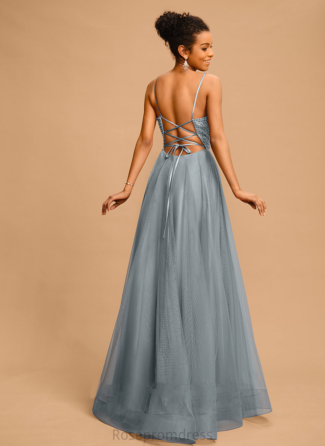 Prom Dresses Sequins Gabrielle Square Floor-Length Beading Neckline Tulle Ball-Gown/Princess With