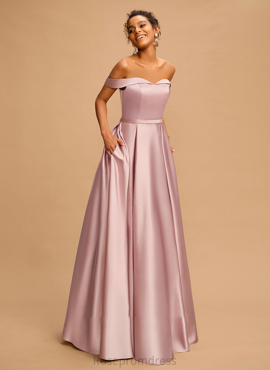 Floor-Length Off-the-Shoulder Prom Dresses Satin Alondra A-Line