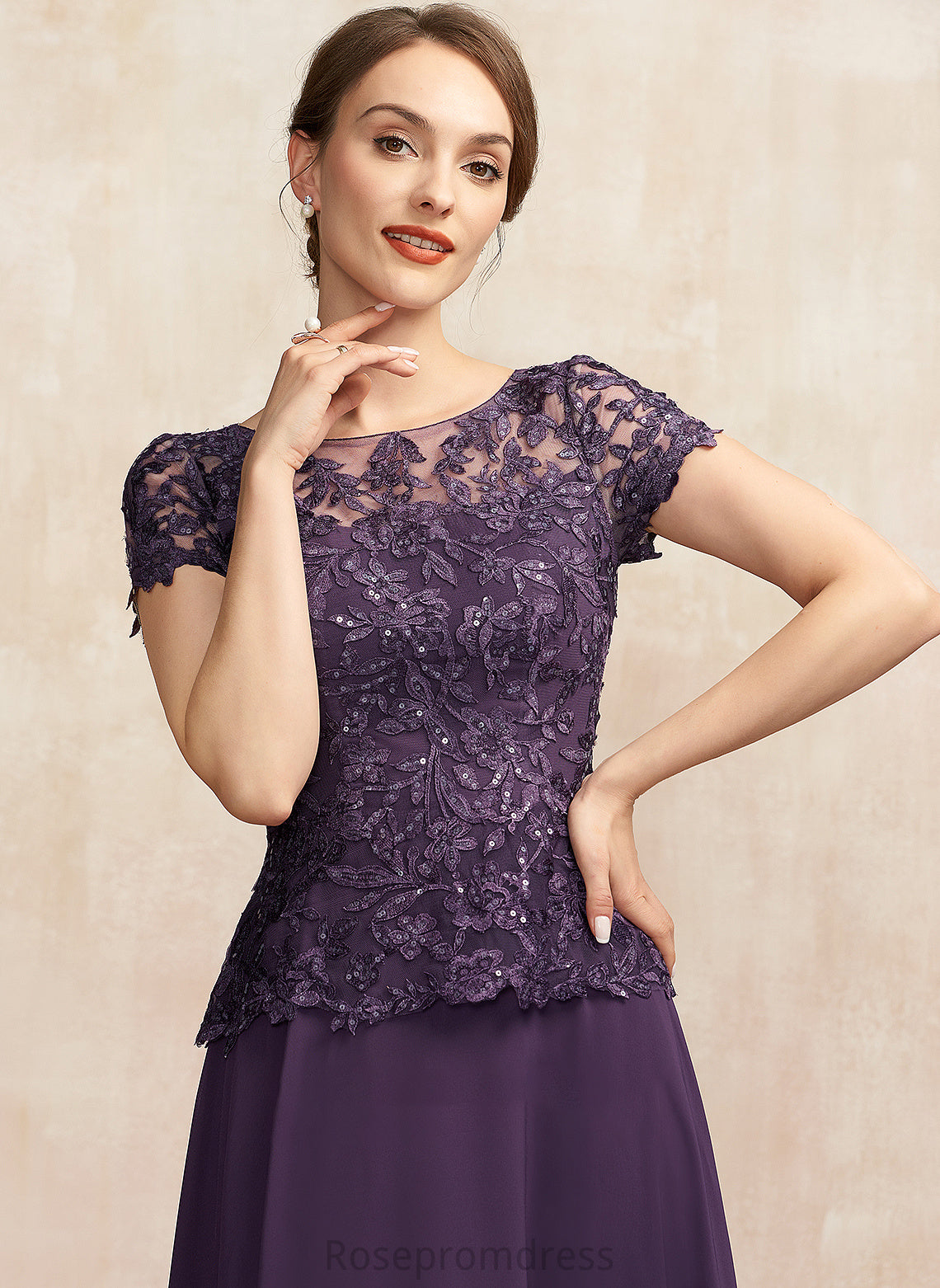 of Ankle-Length A-Line Mother of the Bride Dresses Lace Dress Neck Bride Sabrina the Sequins Mother With Scoop Chiffon