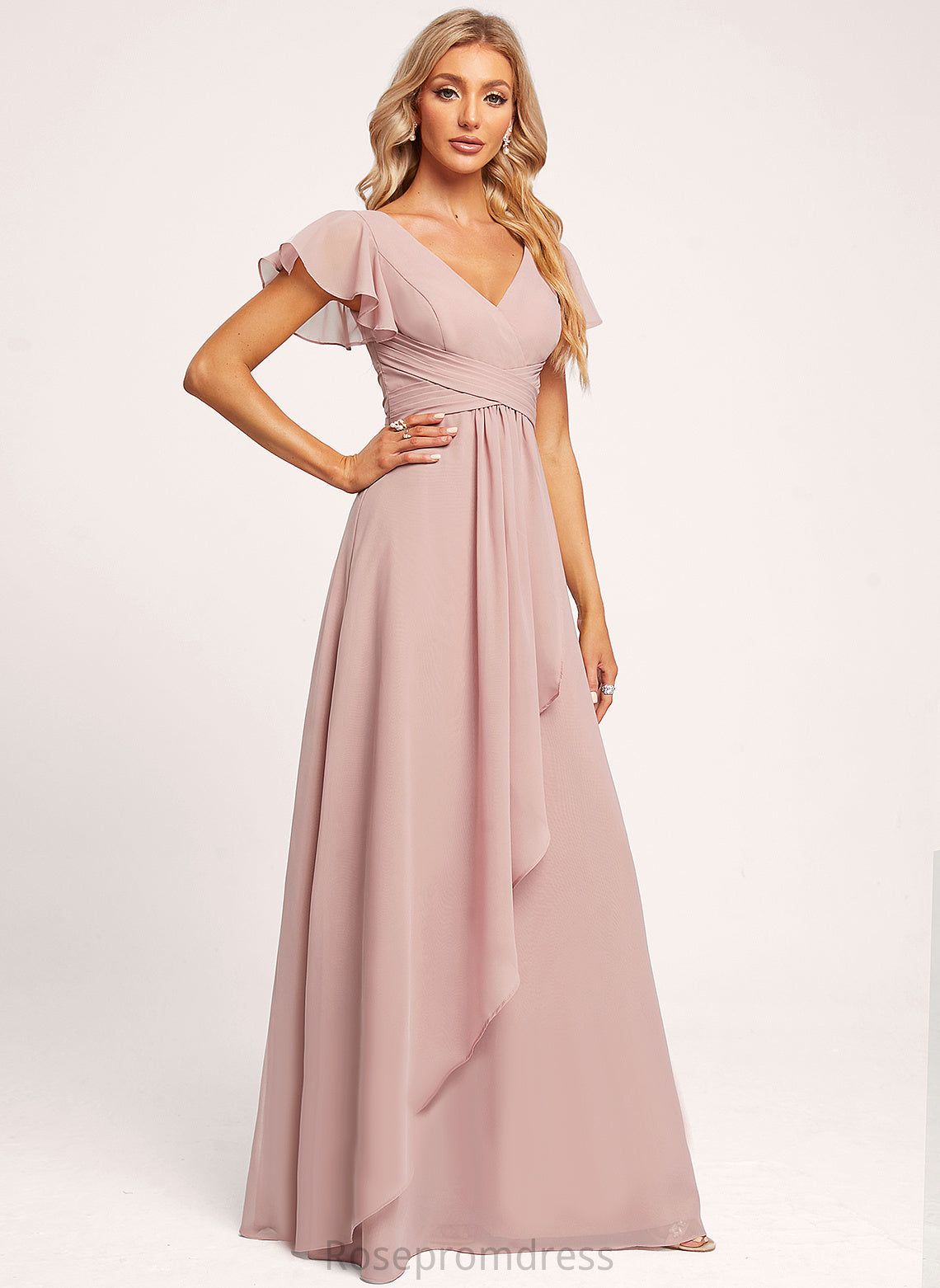 Fabric V-Neck Length Silhouette Floor-Length A-line Straps&Sleeves Neckline Genesis Floor Length Empire Waist Short Sleeves Bridesmaid Dresses