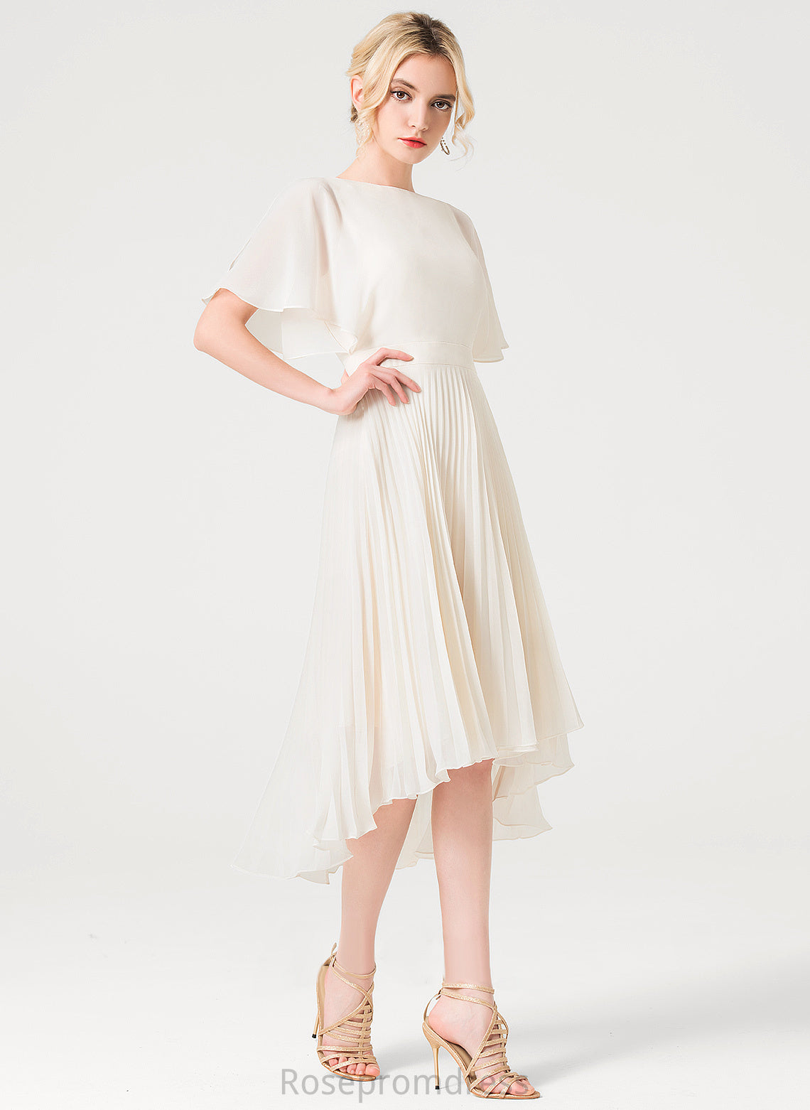 Cocktail Dresses Scoop Maribel Cocktail Asymmetrical Pleated Dress Neck A-Line Chiffon With