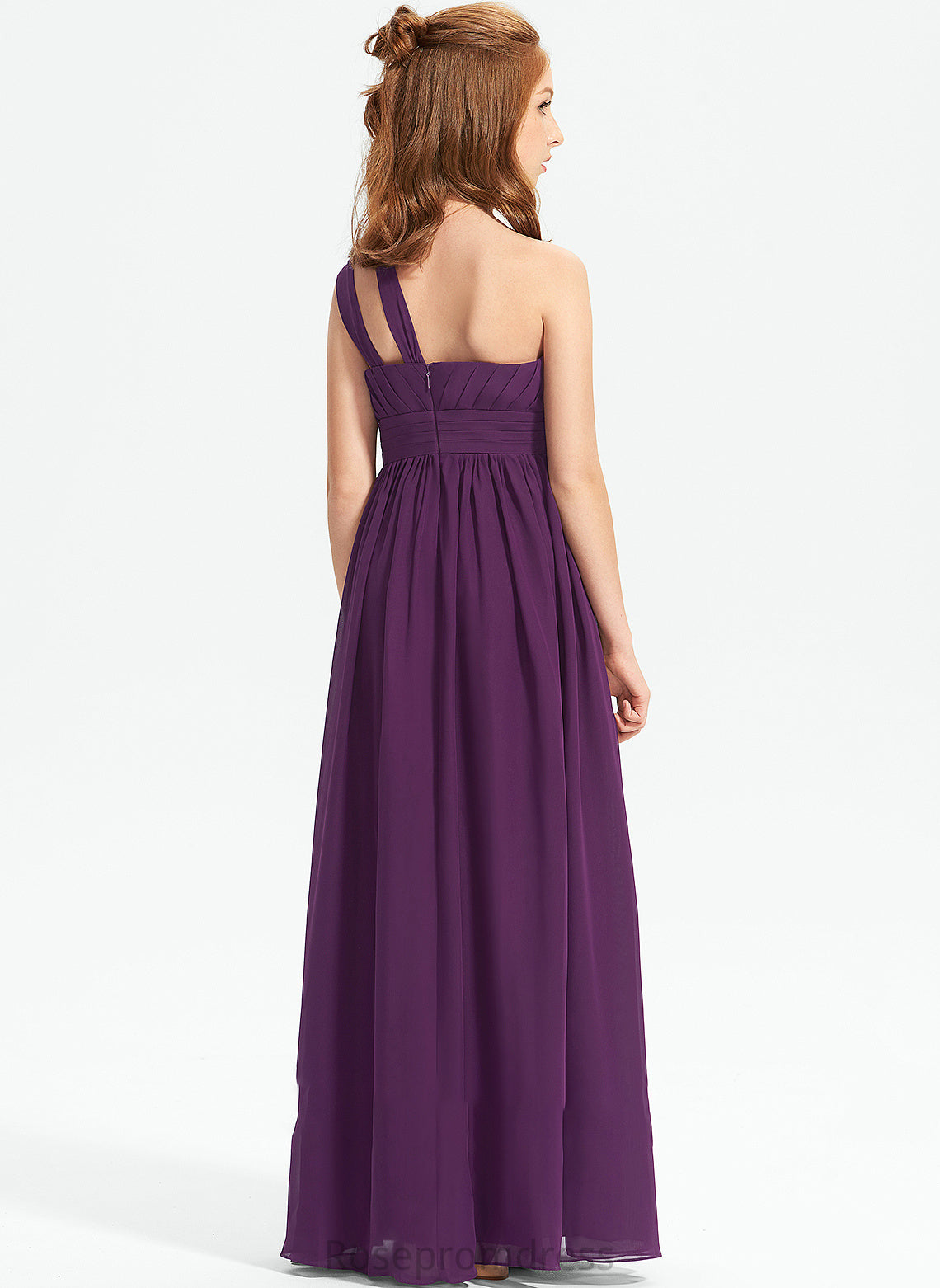 Litzy With Junior Bridesmaid Dresses A-Line Floor-Length Ruffle One-Shoulder Chiffon