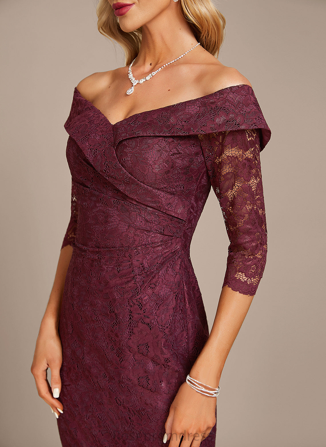 Jaylen Cocktail Dresses Lace Knee-Length Sheath/Column Cocktail Off-the-Shoulder Dress