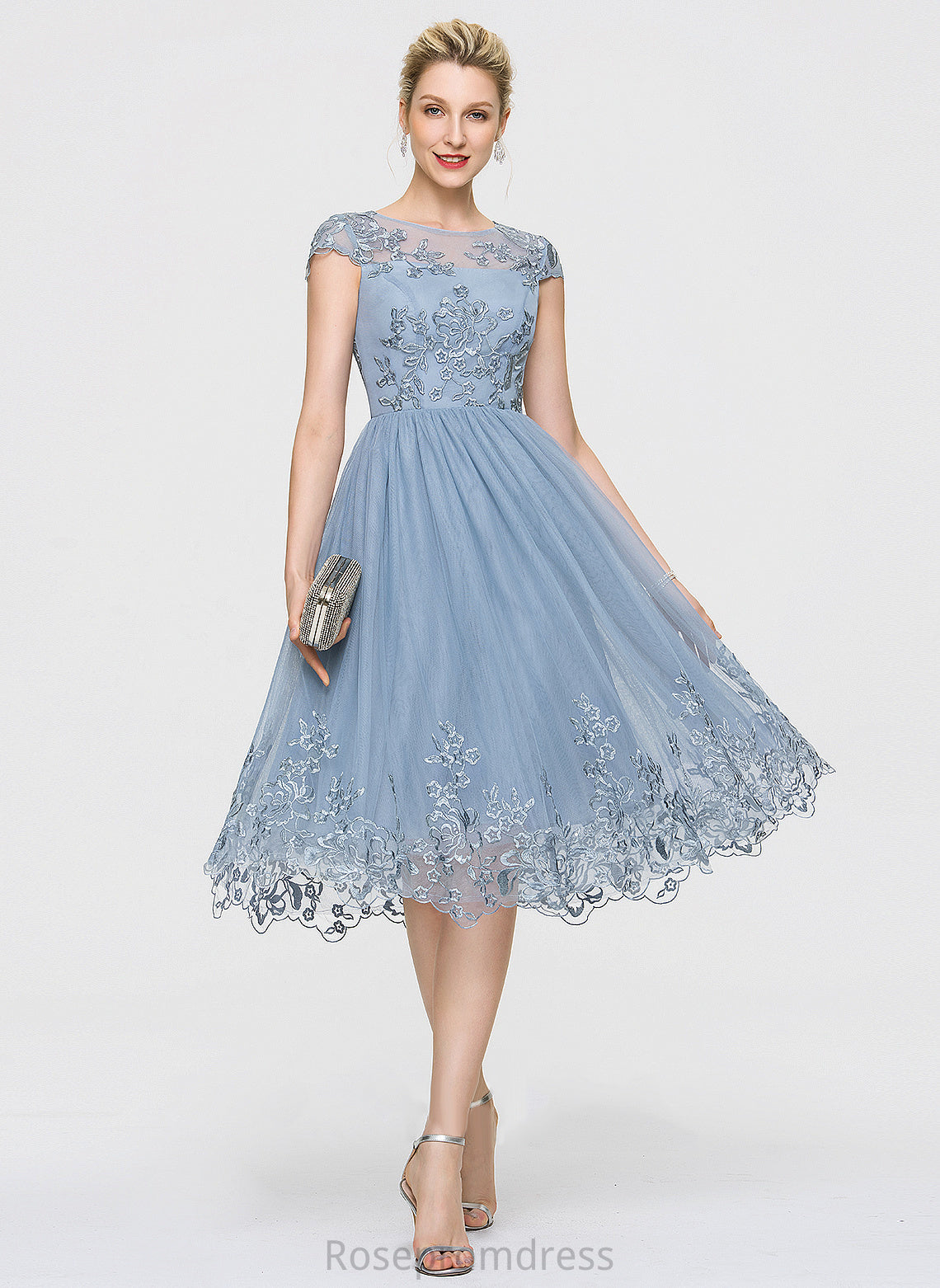 Lace Homecoming Dresses Scoop Tulle A-Line Sequins With Homecoming Pamela Knee-Length Neck Dress