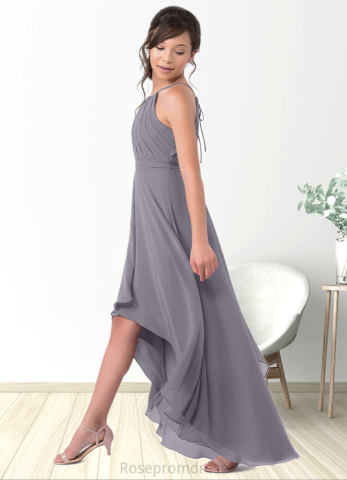 Jazlyn A-Line Pleated Chiffon Asymmetrical Junior Bridesmaid Dress SRSP0019970