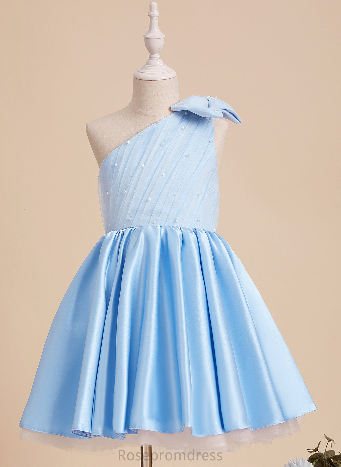 Beading/Bow(s) One-Shoulder Flower With Sleeveless Satin/Tulle A-Line Flower Girl Dresses Fernanda Dress Knee-length Girl -