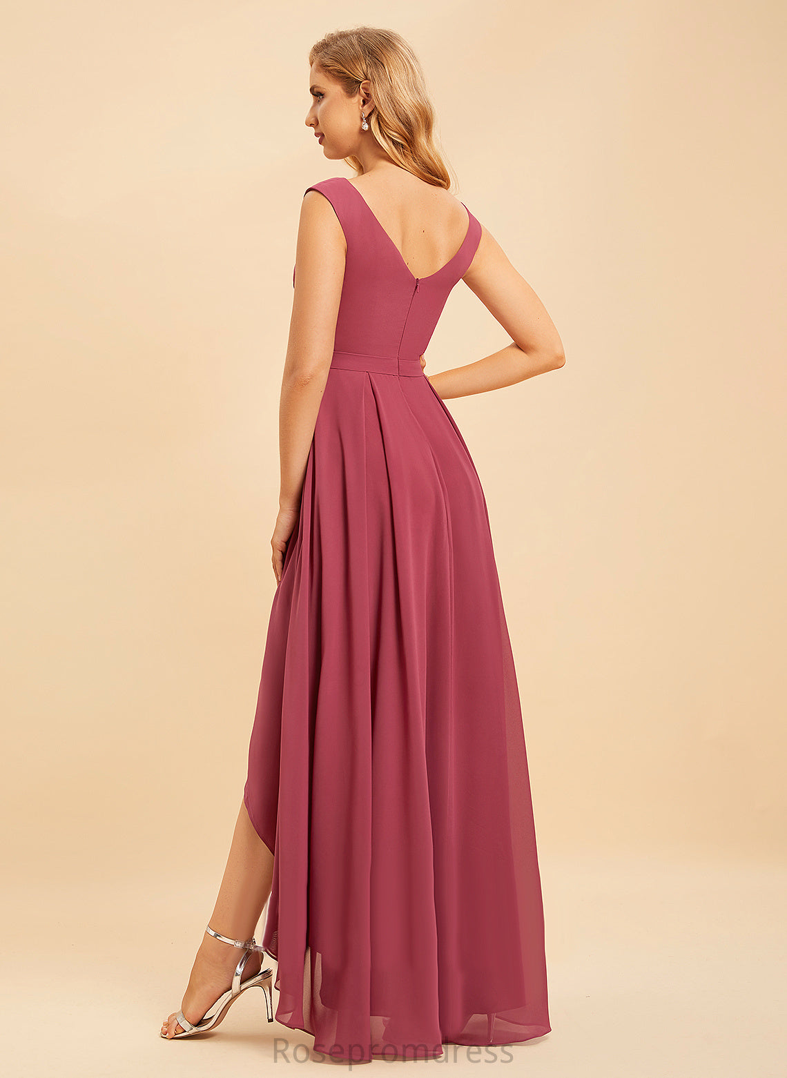 A-Line Silhouette V-neck Fabric Neckline Asymmetrical Embellishment Length Ruffle Elliana Sweetheart Floor Length Bridesmaid Dresses