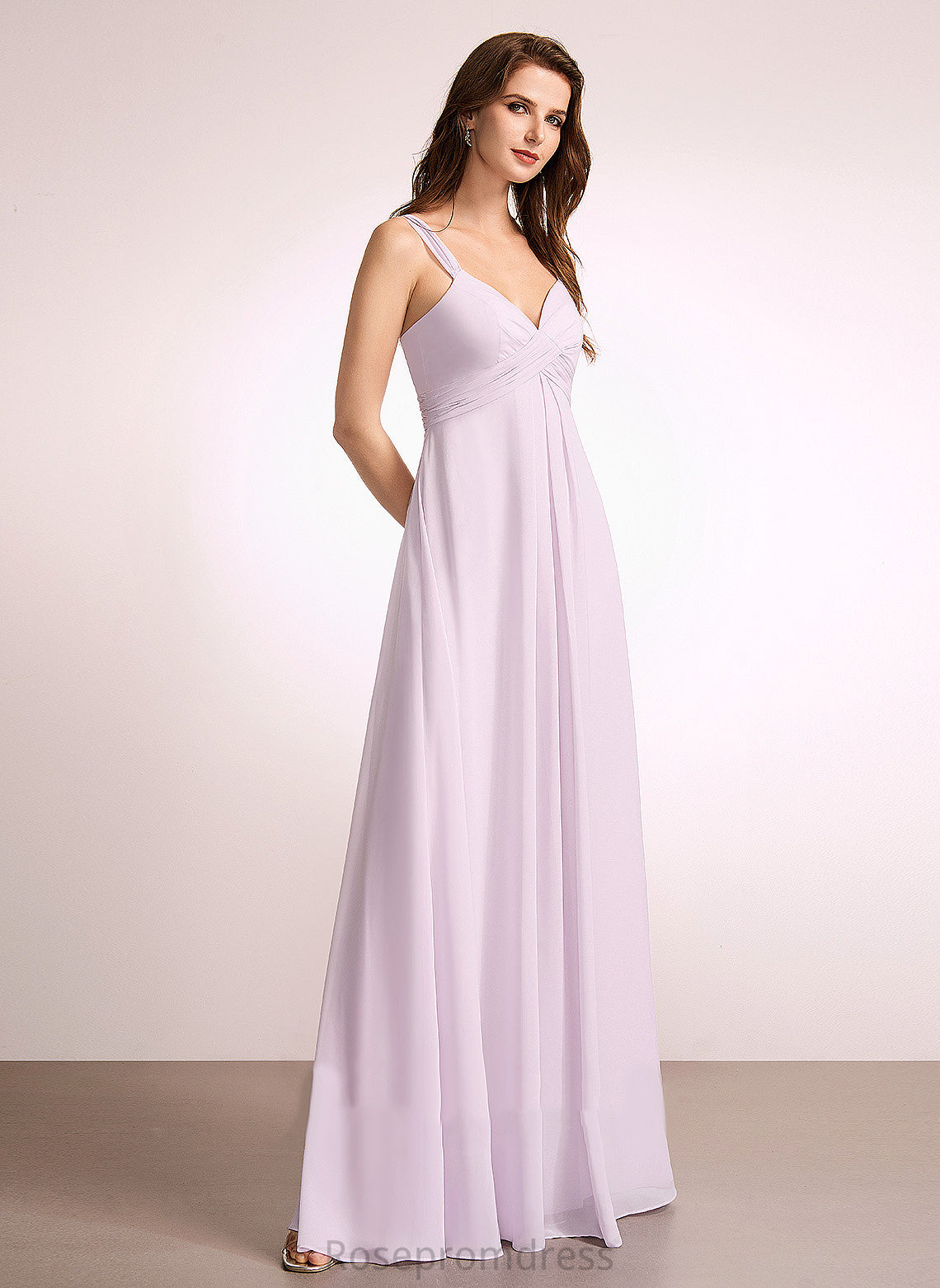 Silhouette Fabric Embellishment Length A-Line Ruffle Neckline Floor-Length V-neck Annalise Bridesmaid Dresses