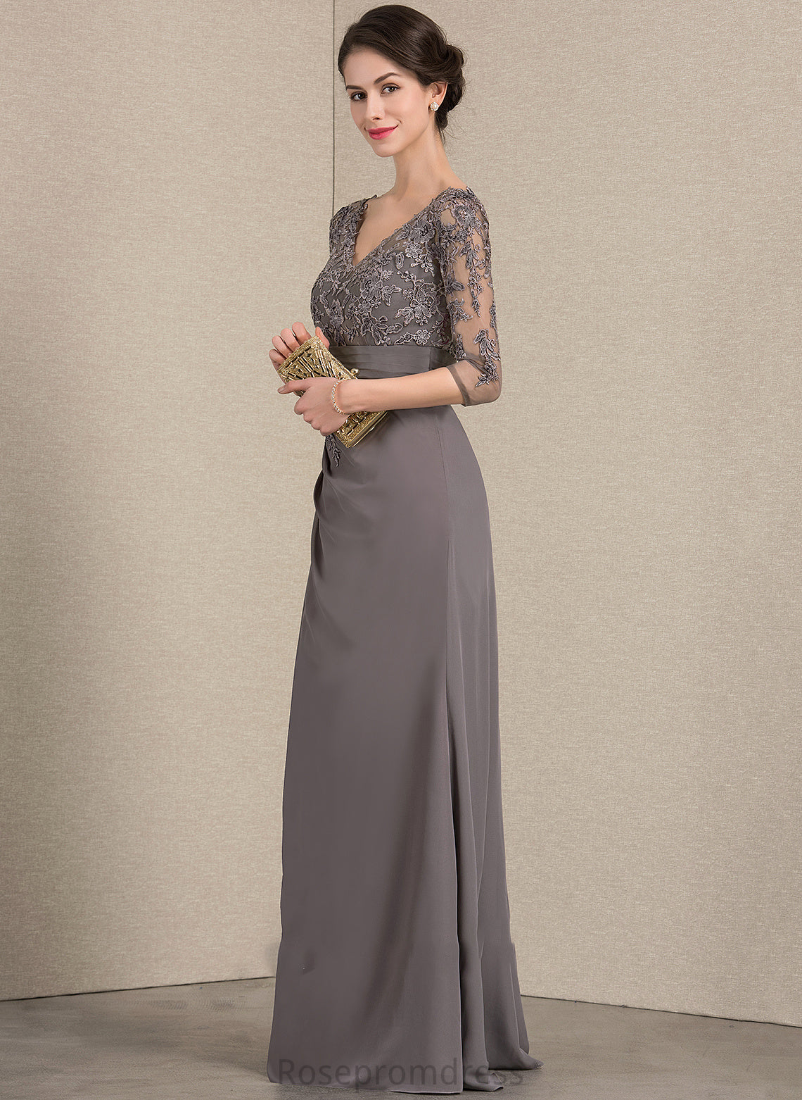 Cascading Mother Bride Ruffles A-Line Lace With V-neck the Chiffon Dress Floor-Length Mother of the Bride Dresses Sam of