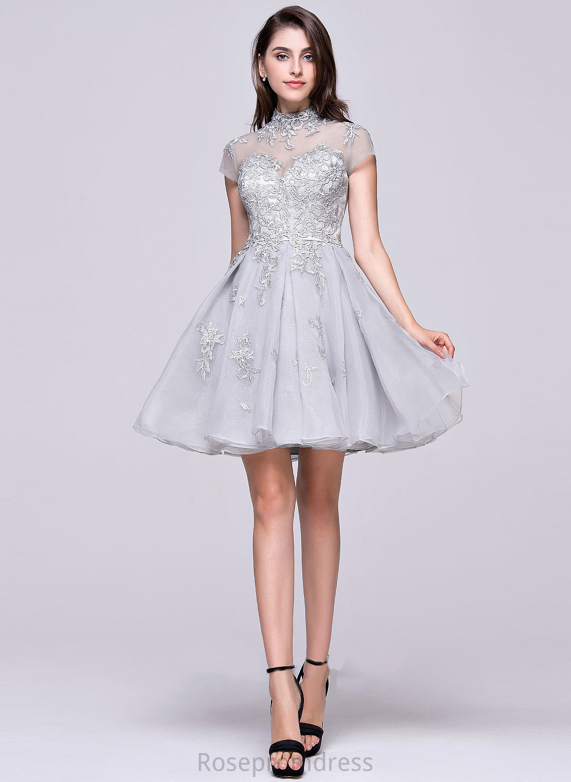 Appliques Tulle Short/Mini With Patti Dress Organza Homecoming Dresses Lace Homecoming A-Line High Lace Neck