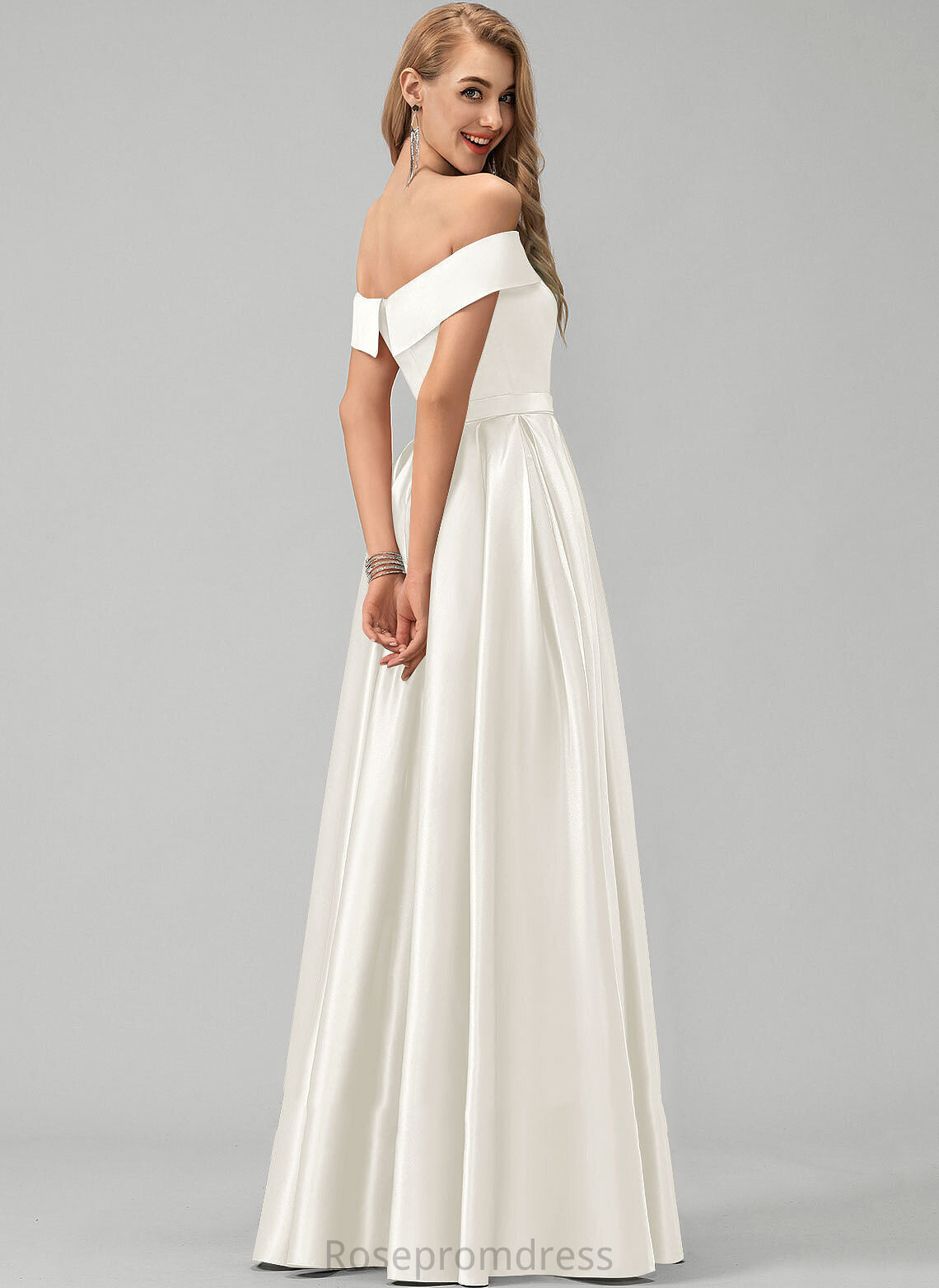 Floor-Length Dress Satin Wedding Dresses Wedding Off-the-Shoulder Ball-Gown/Princess Emilie