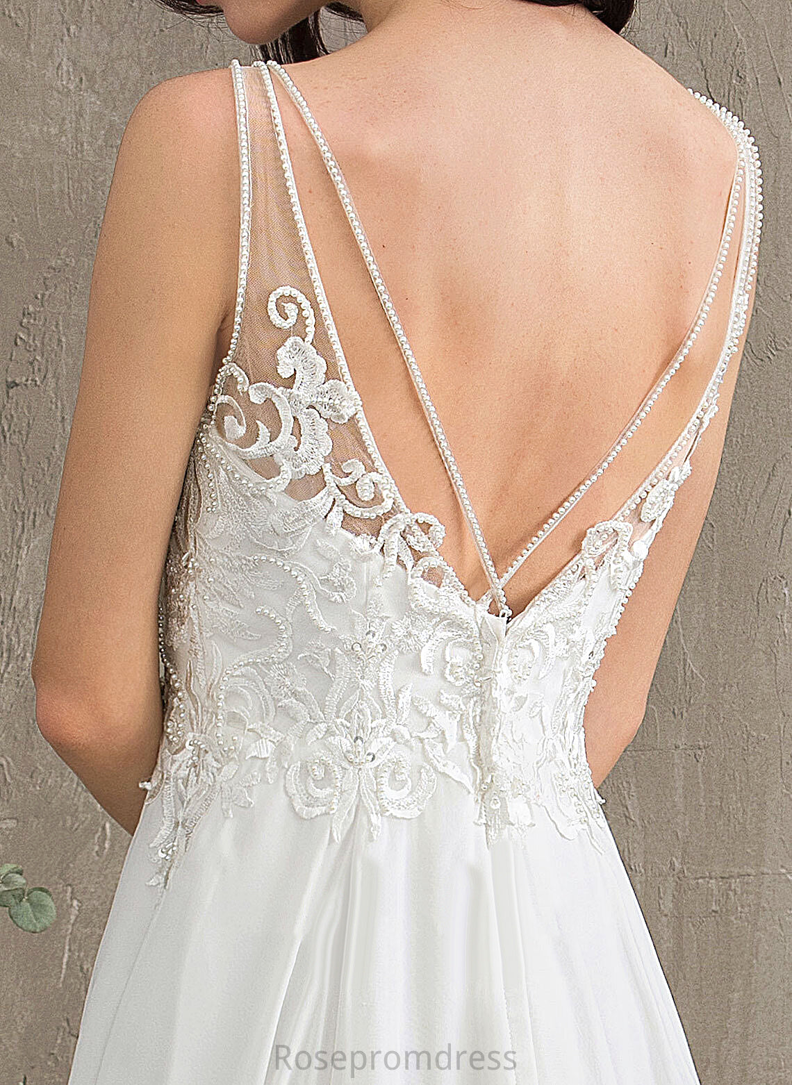 Beading A-Line V-neck Dress Wedding Thalia Sweep Sequins Split Chiffon Lace Wedding Dresses Front With Train