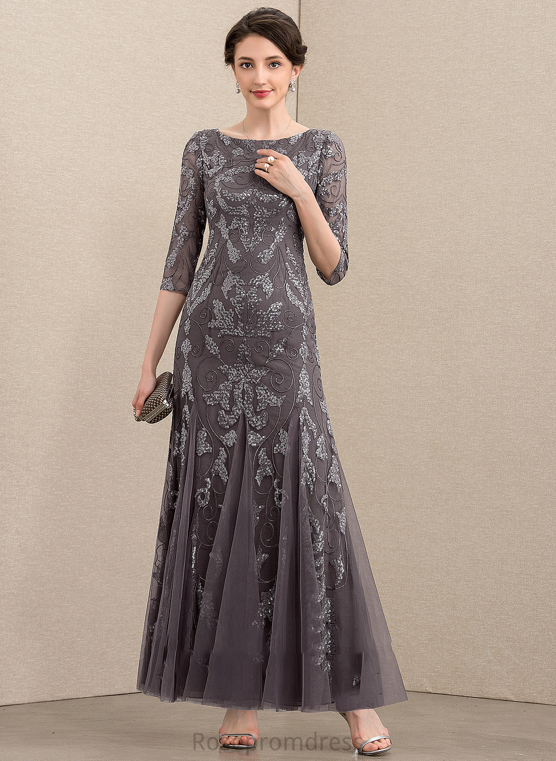 Ankle-Length Mother of the Bride Dresses of the Scoop Neck Sheath/Column Mother Bride Dress Mckayla Tulle Sequined