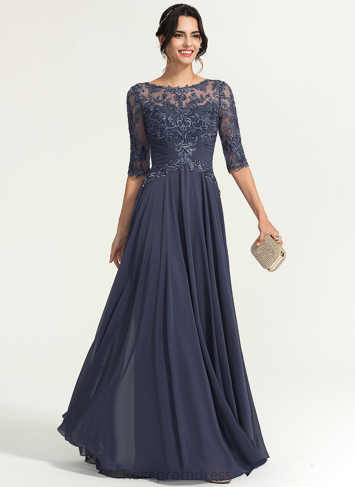 A-Line Scoop Lace Madelyn Chiffon Sequins With Prom Dresses Floor-Length