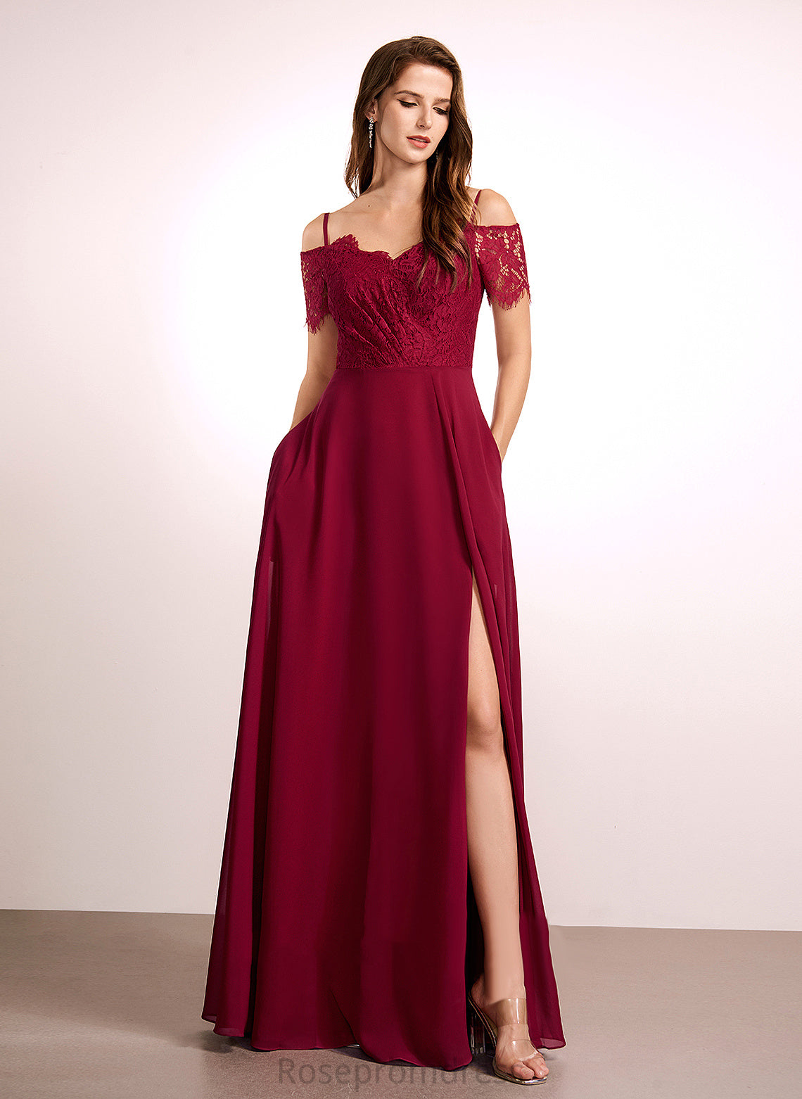 Floor-Length Fabric V-neck Neckline Length Straps Lace Silhouette A-Line Marisa Bridesmaid Dresses