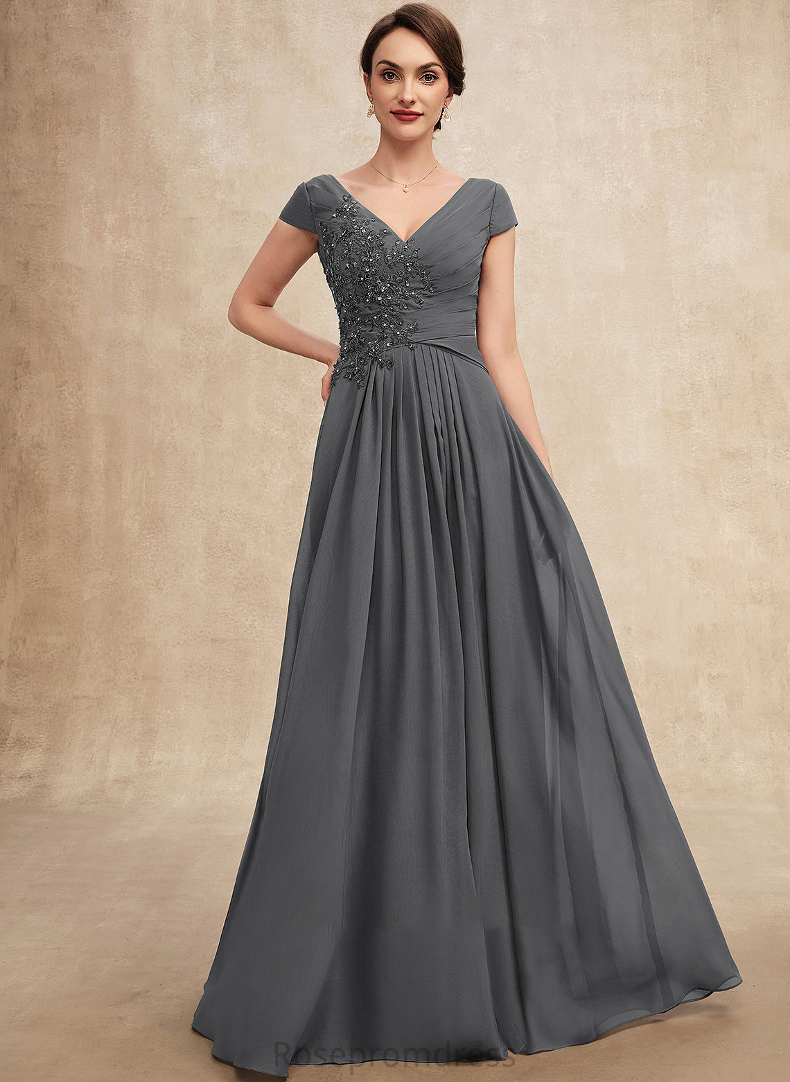 With Ruffle of Floor-Length Mother Beading Chiffon V-neck Lace Kelly the A-Line Dress Sequins Mother of the Bride Dresses Bride