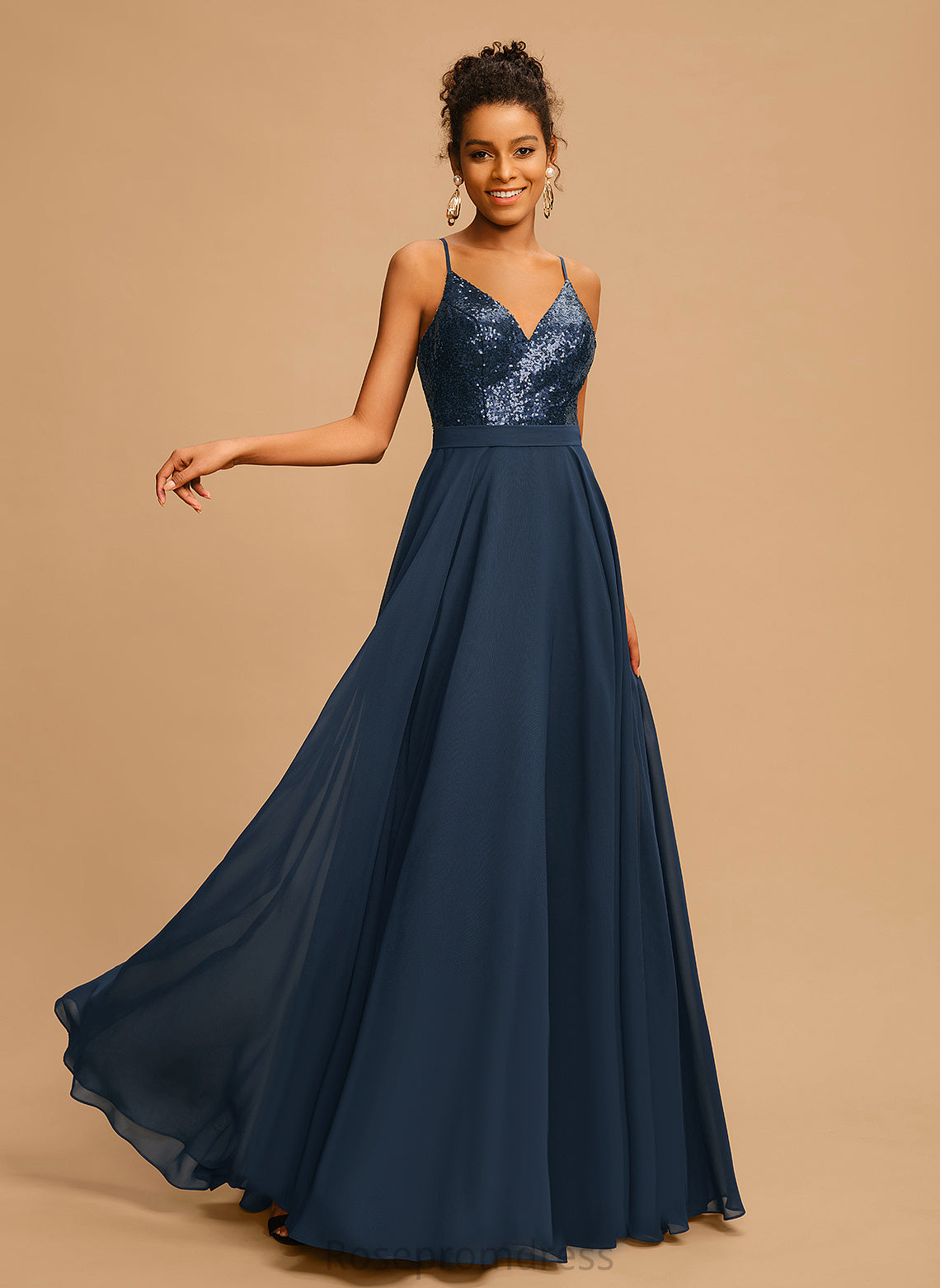 Prom Dresses Sequined Chiffon With Miranda Floor-Length V-neck A-Line Sequins