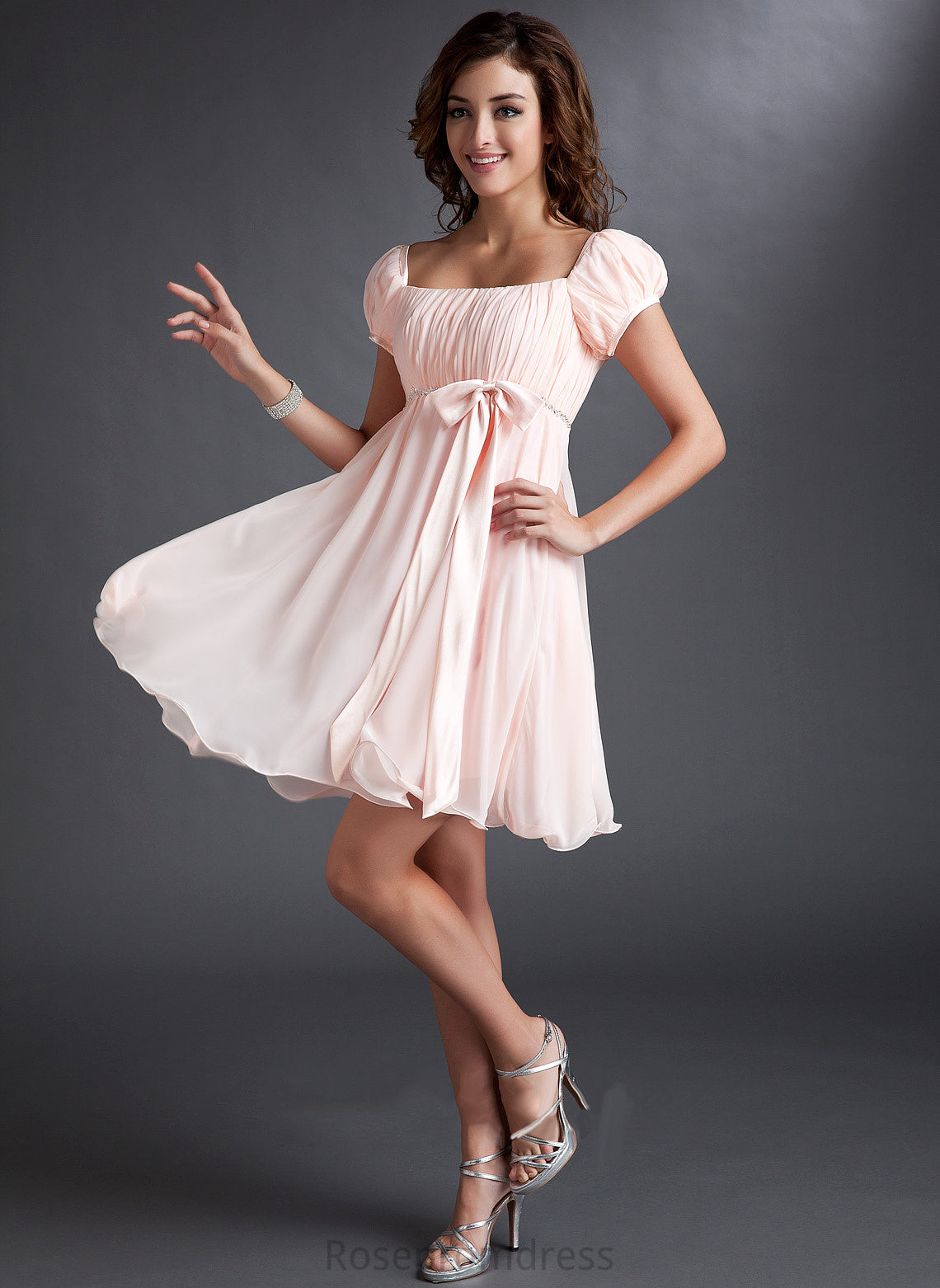 A-Line With Dress Ruffle Chiffon Homecoming Beading Homecoming Dresses Short/Mini Square Bow(s) Ireland Neckline