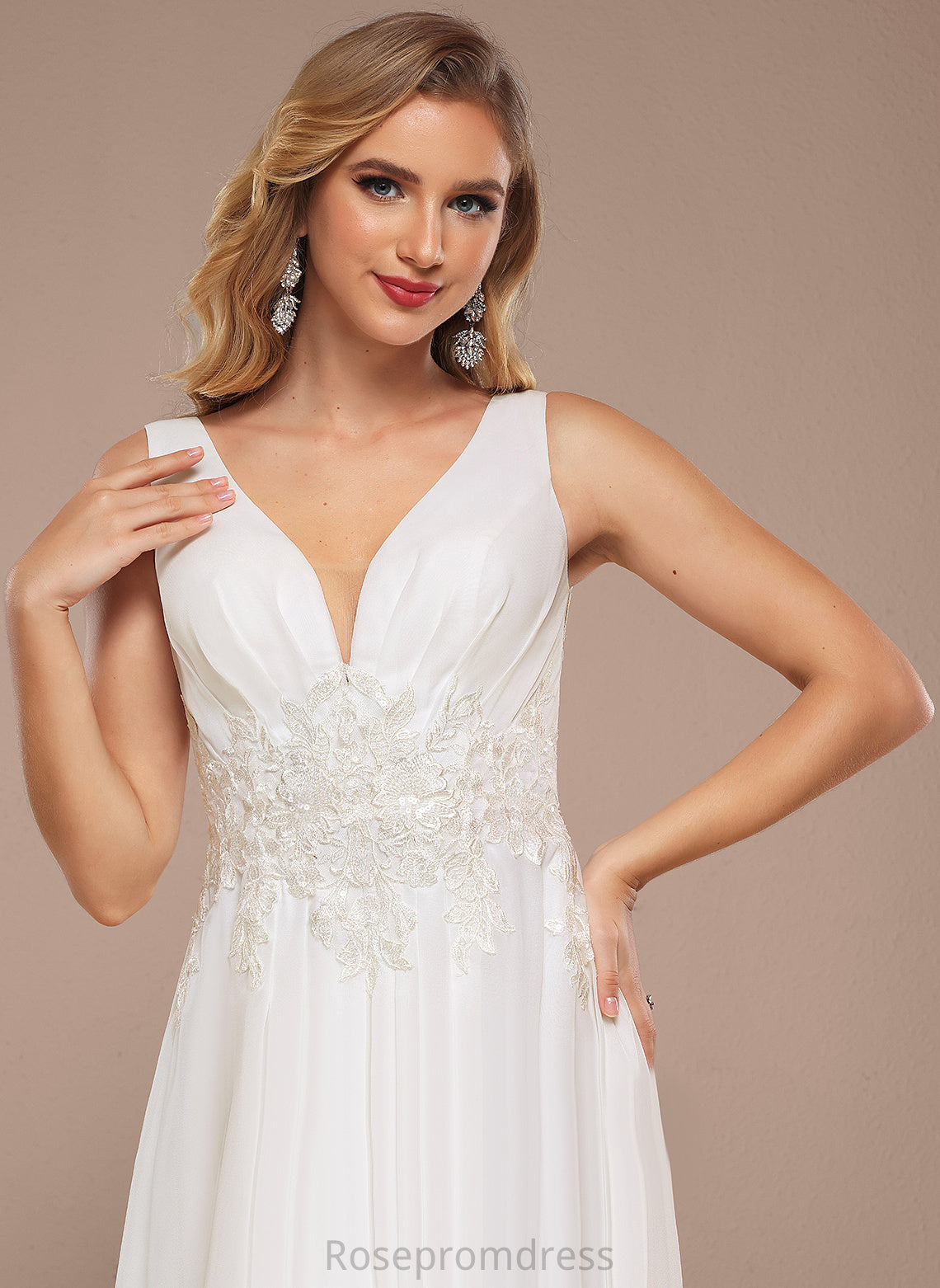 Floor-Length With Wedding Dresses Chiffon Ryleigh Wedding Sequins V-neck A-Line Lace Dress