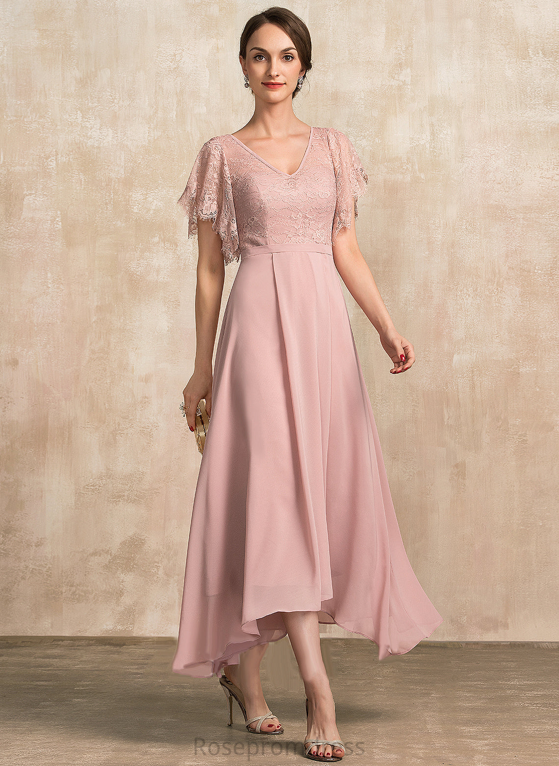 the Ankle-Length Chiffon Dress Pauline Mother A-Line Mother of the Bride Dresses of V-neck Bride Lace