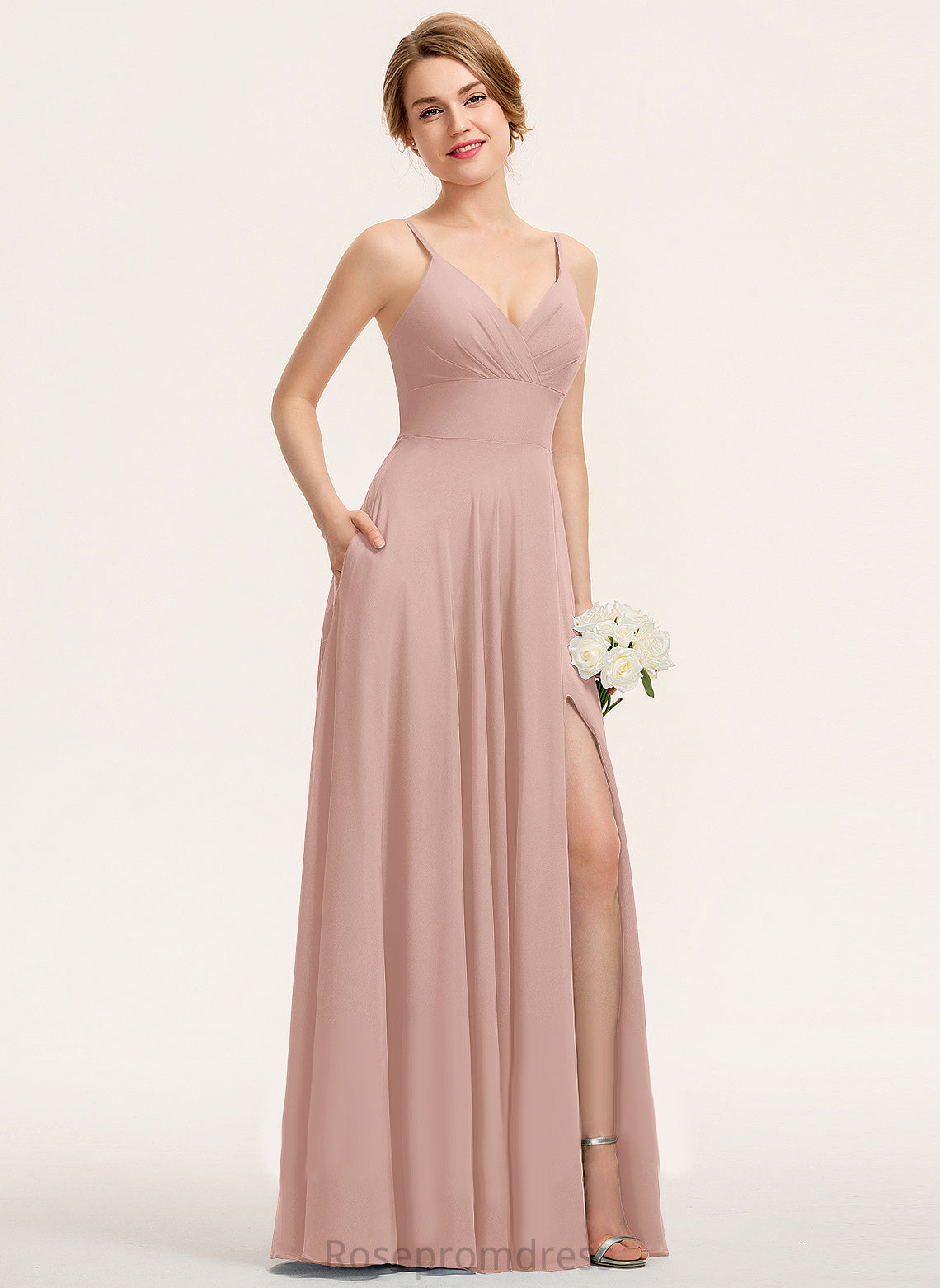 A-Line V-neck Chiffon Ruffle With Prom Dresses Vera Floor-Length