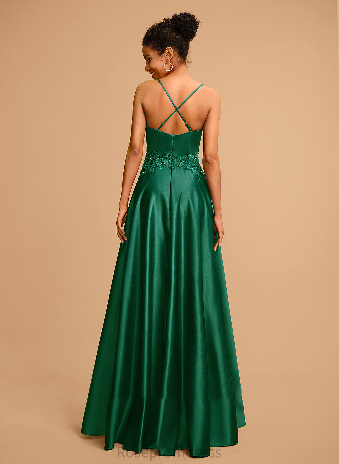 Sequins Floor-Length V-neck Ball-Gown/Princess With Prom Dresses Satin Beading Lillian